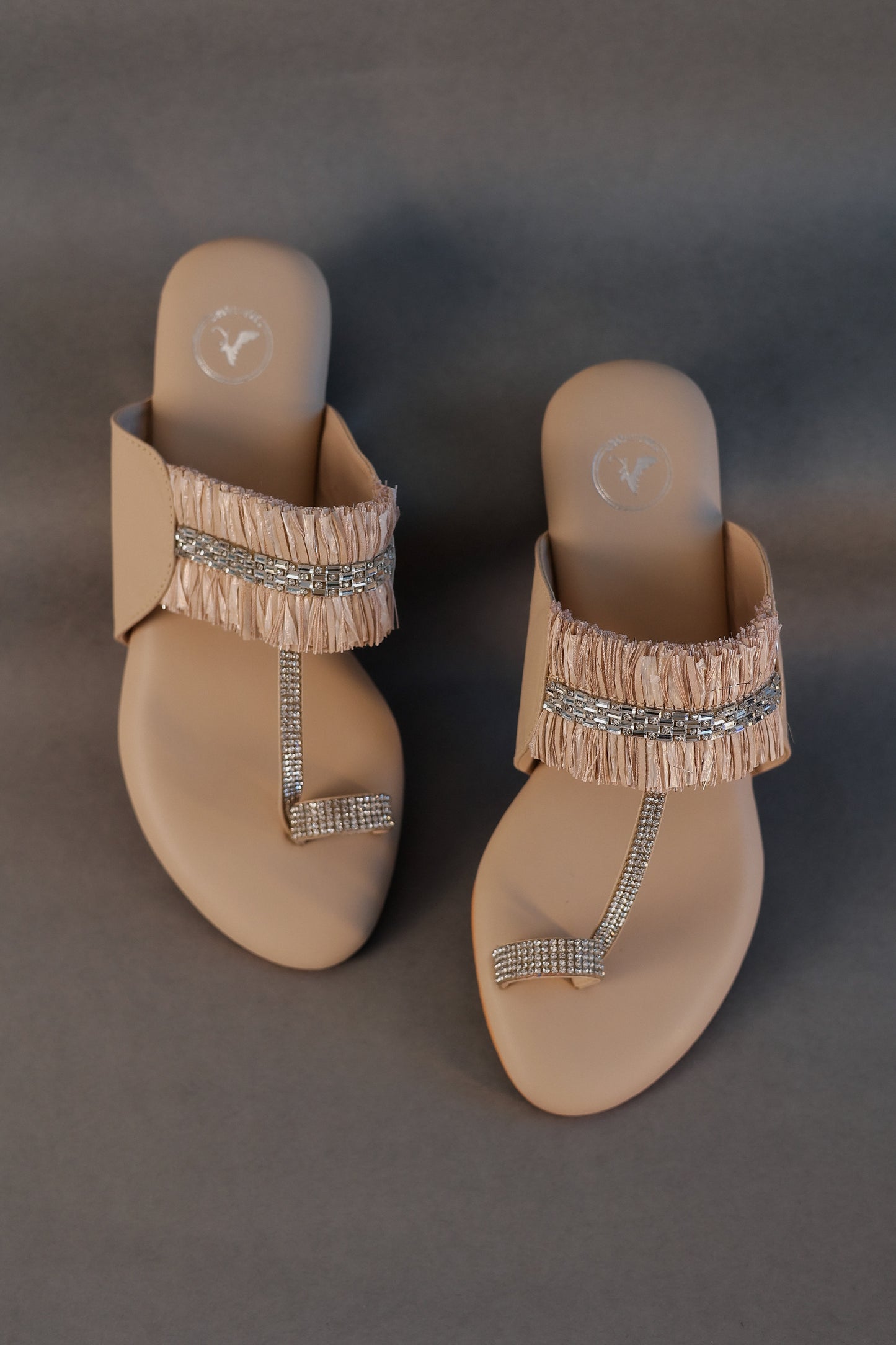 Beige Stringy Kolhapuri Open Toe Heel Sandal