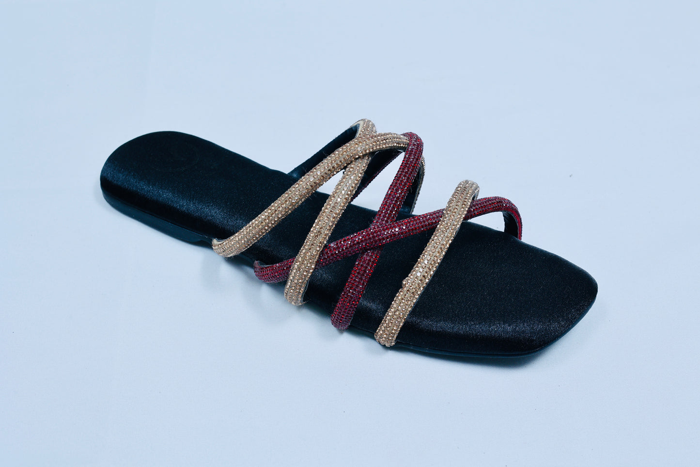 Red & Black Multi string Open Toe Flats