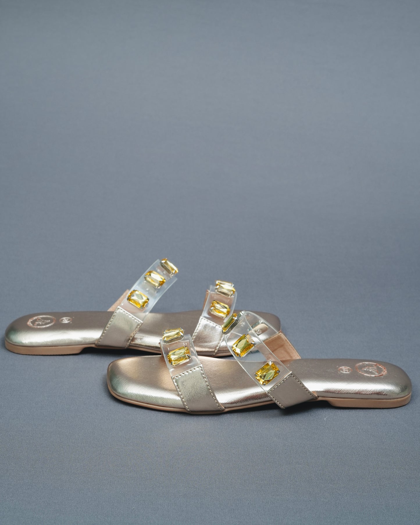 Open Toe Faux Leather Gold Carats Flats