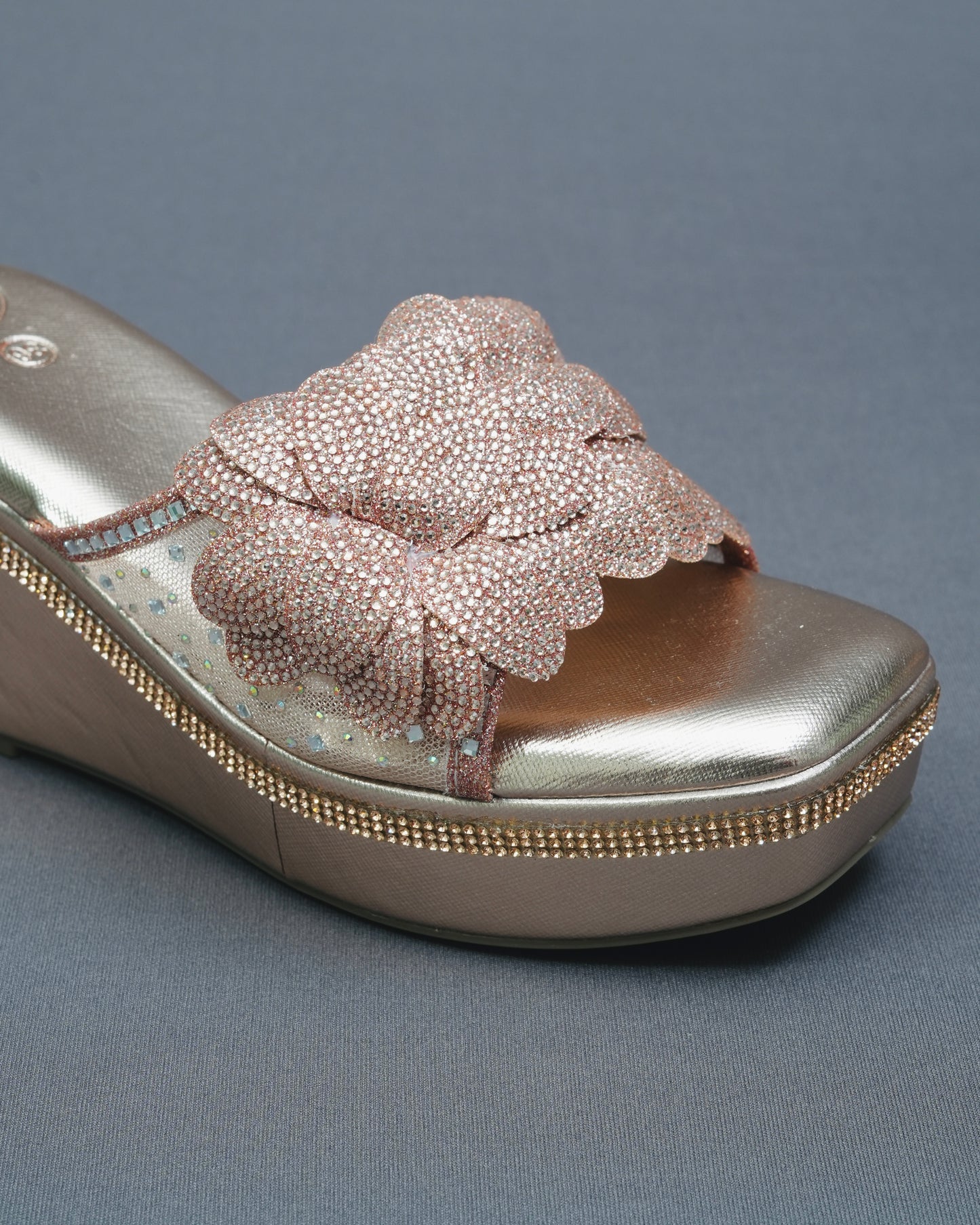 Open Toe Rose Gold Wedge Heels