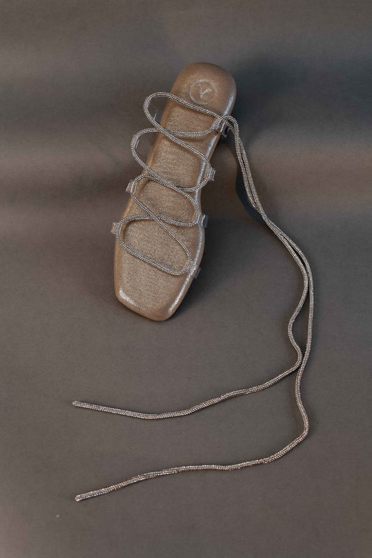 Gold Stringy Shoe Lace Flats Sandal