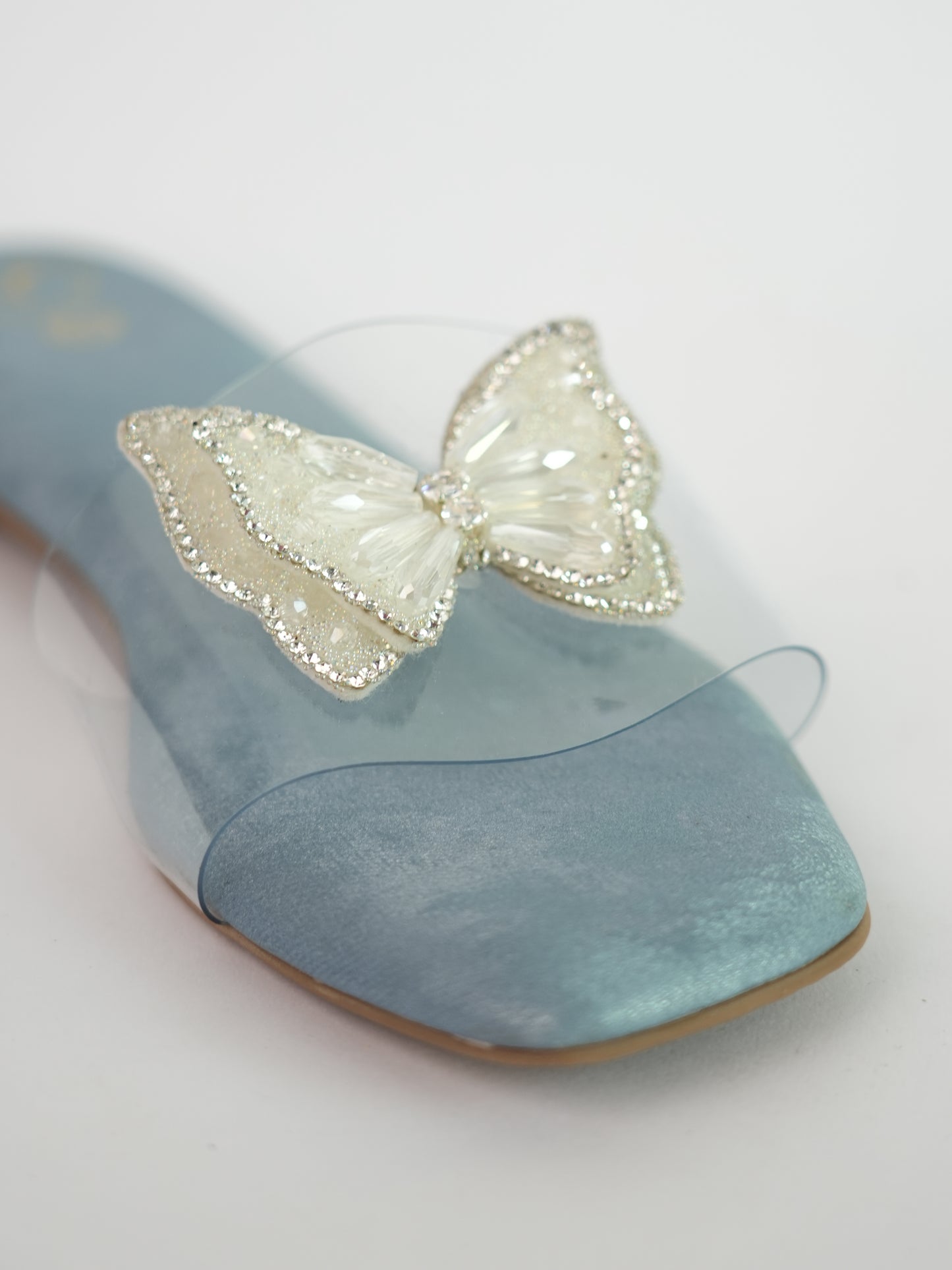 Blue Open Toe Narrow Fit Butterfly Flats
