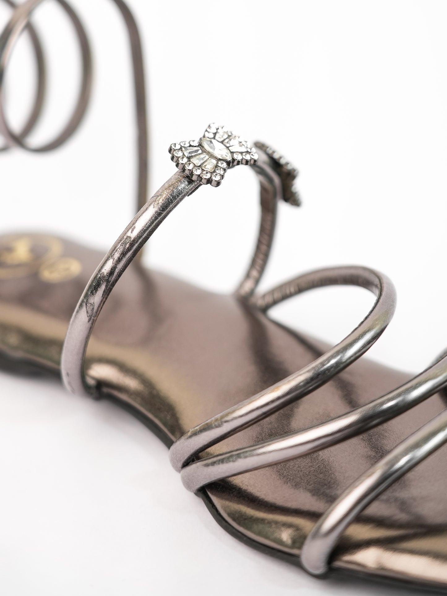 Grey Open Toe Narrow Fit Butterfly Spring Flats