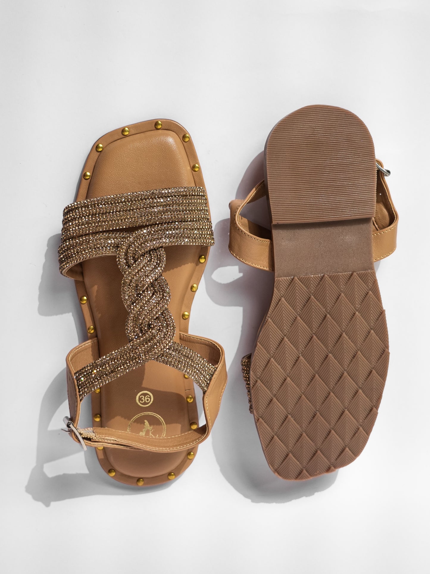Gold Open Toe Twister Stud Flats