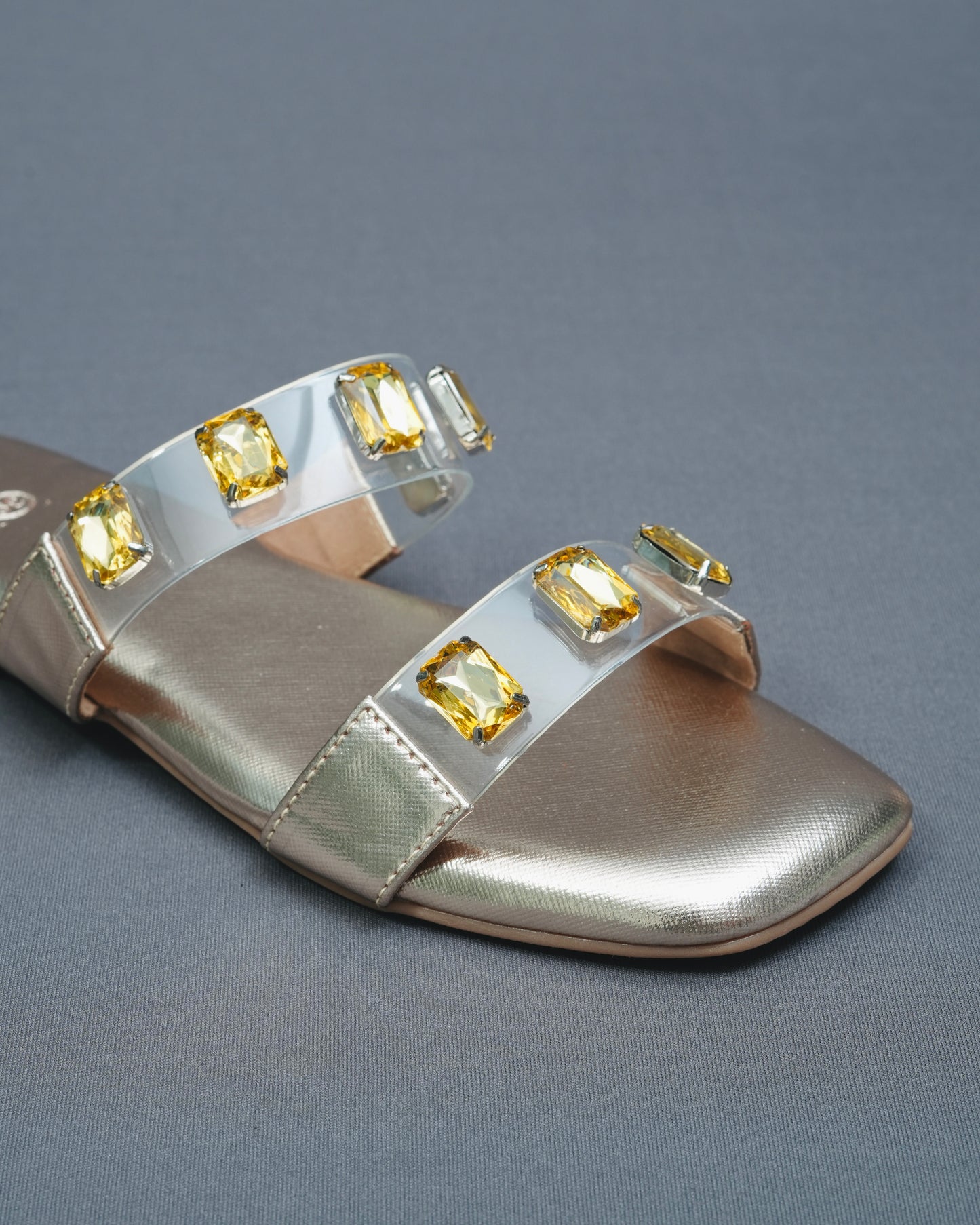 Open Toe Faux Leather Gold Carats Flats