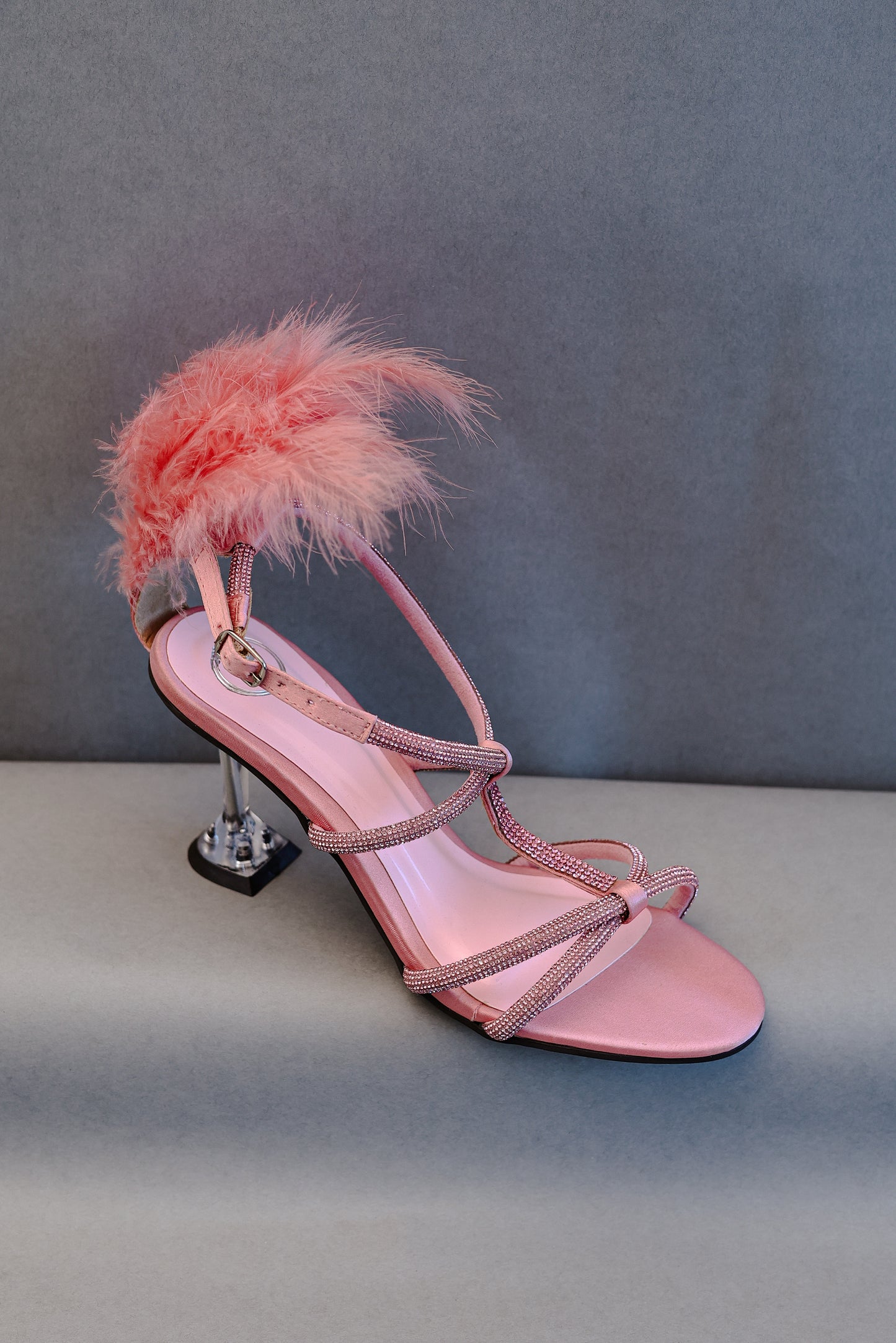 Pink Candy Fur Open Toe Heel Sandal