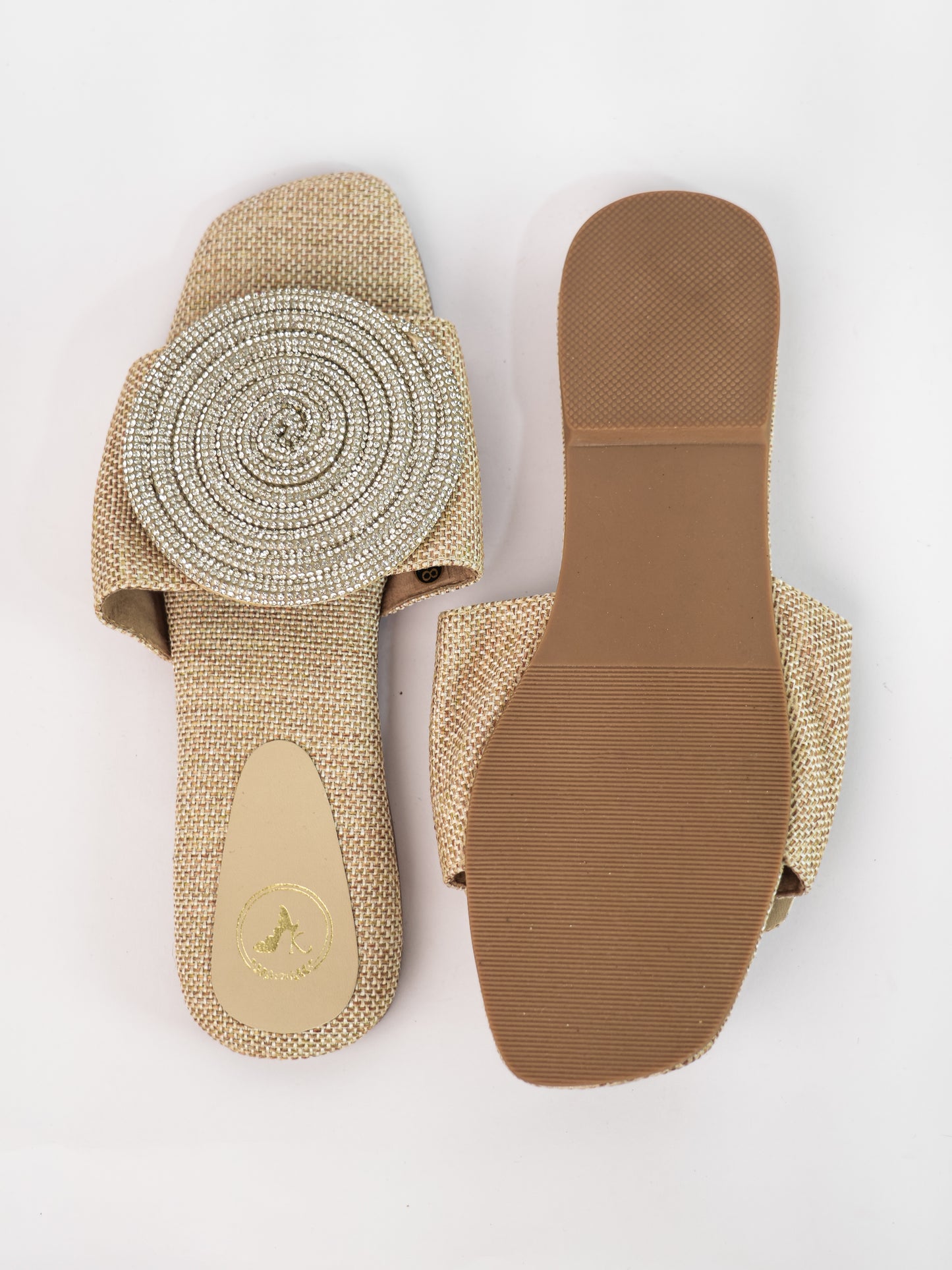 Beige Open Toe Narrow Fit Cube Globe Jute Flats
