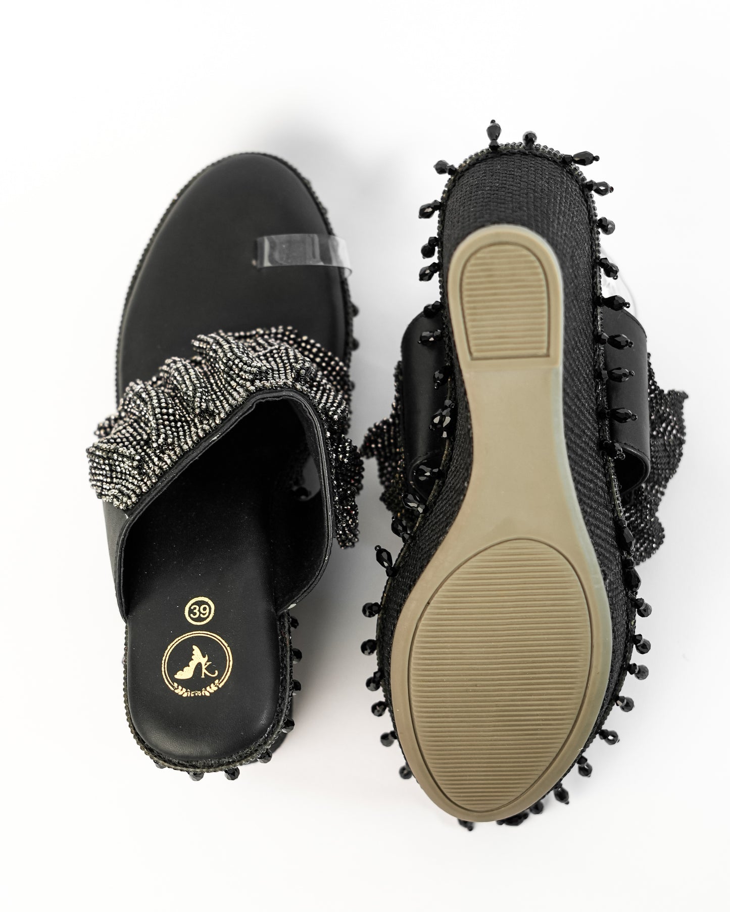 Black Open Toe Slip-on Closure Mesh Wedge