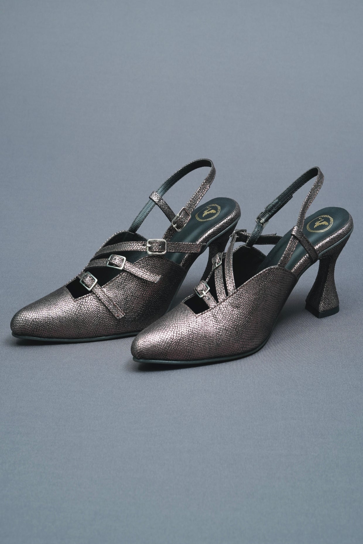 Close Toe Faux Leather Grey Perry Heels