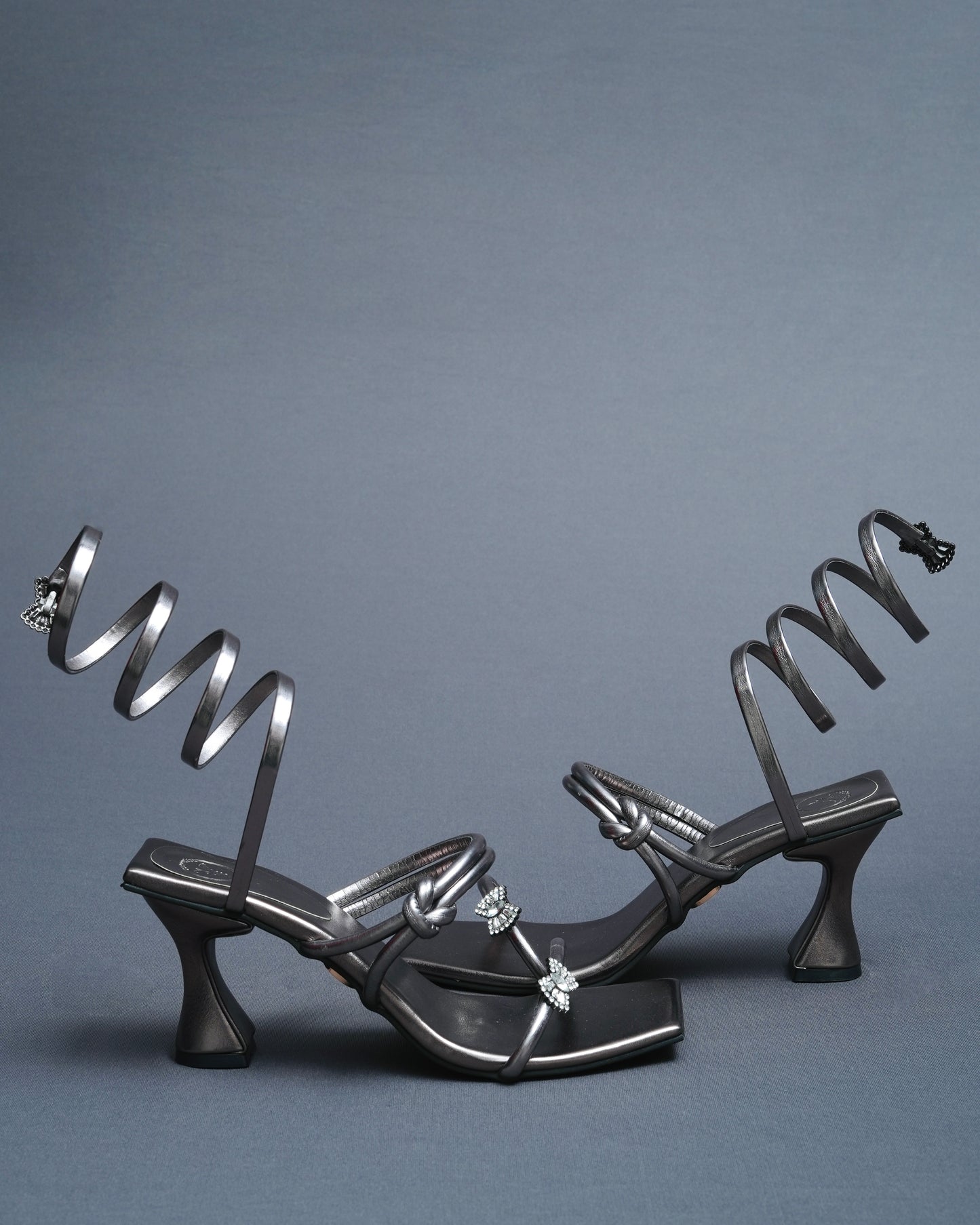 Open Toe Champagne Gun Metal Heels