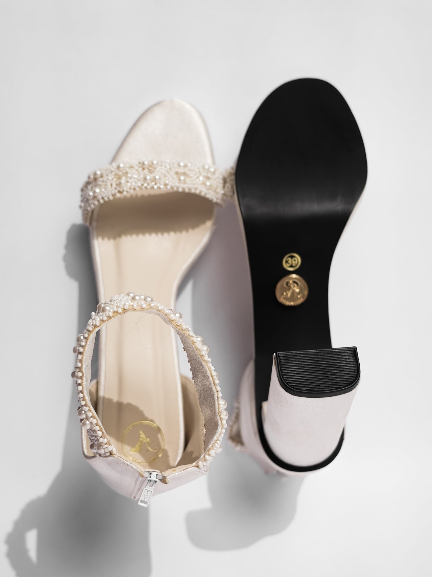 White Open Toe Narrow Fit Kushi Pearls Elevated Heels
