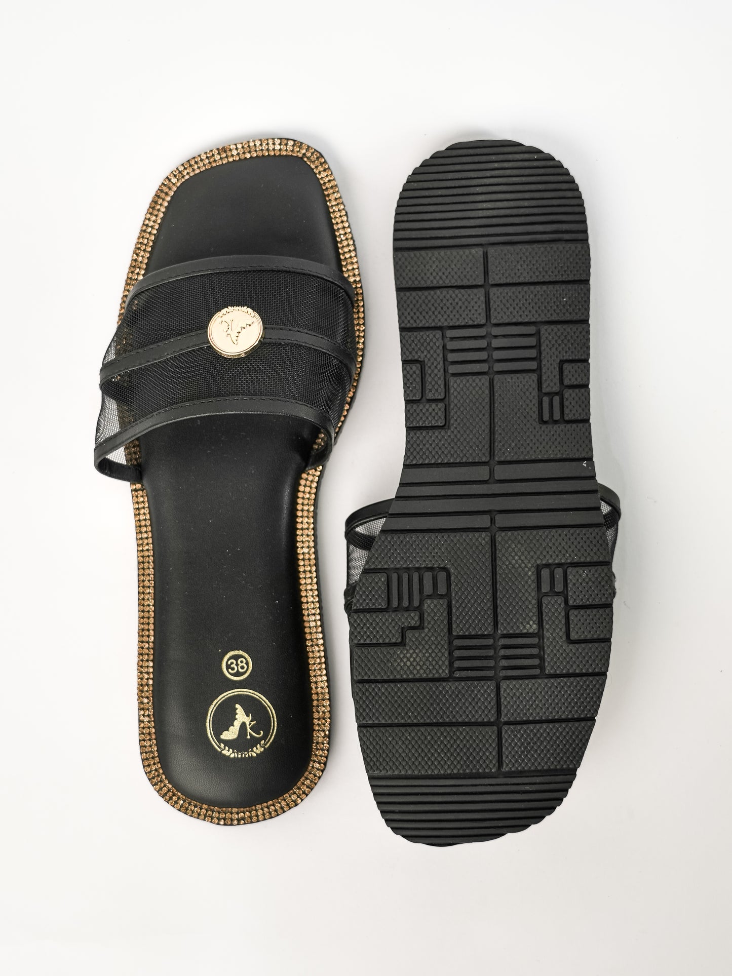 Black Open Toe Narrow Fit Flats