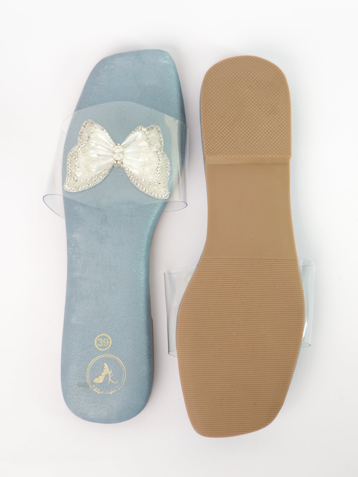 Blue Open Toe Narrow Fit Butterfly Flats