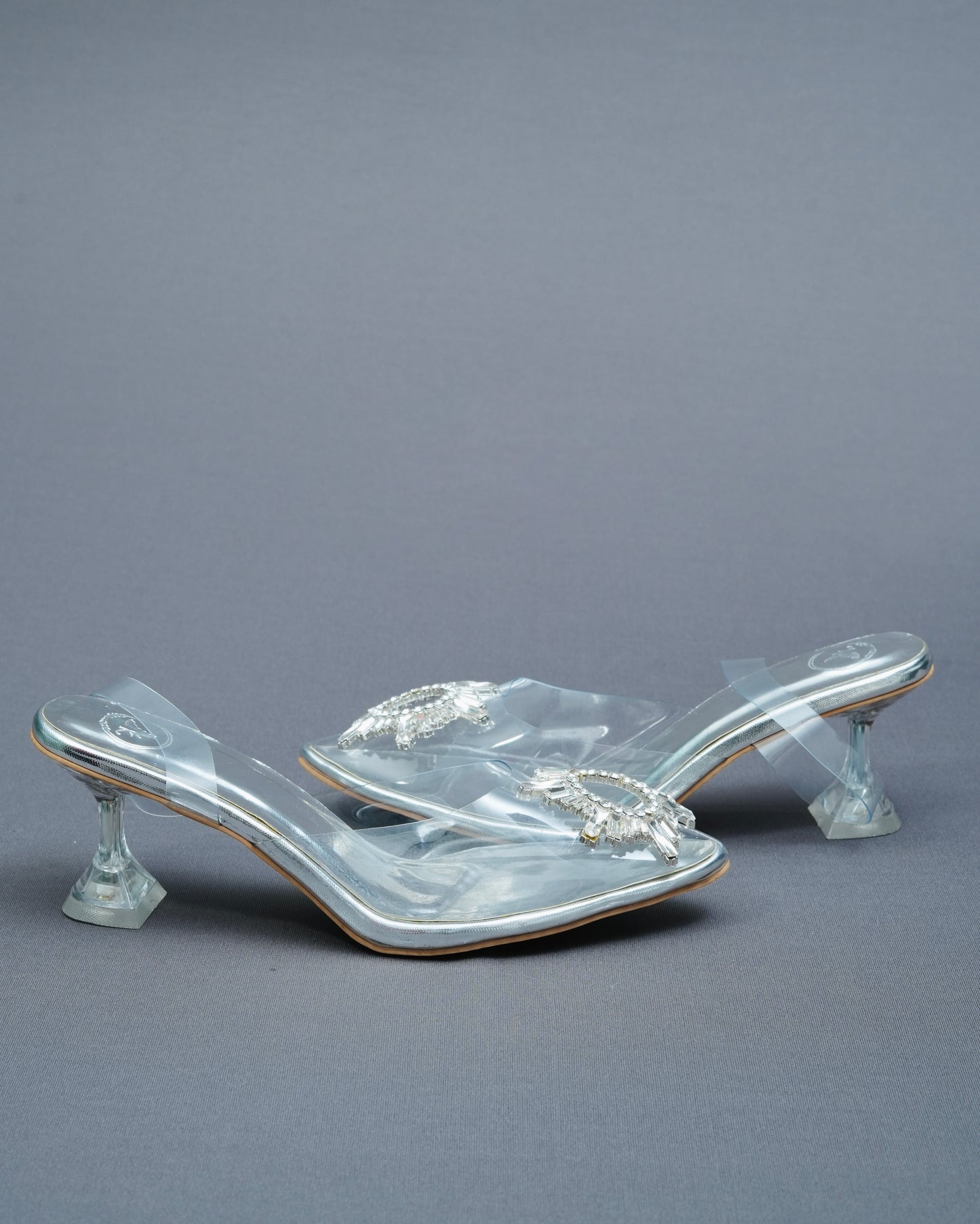 Closed Toe Faux Leather Silver Star Heels