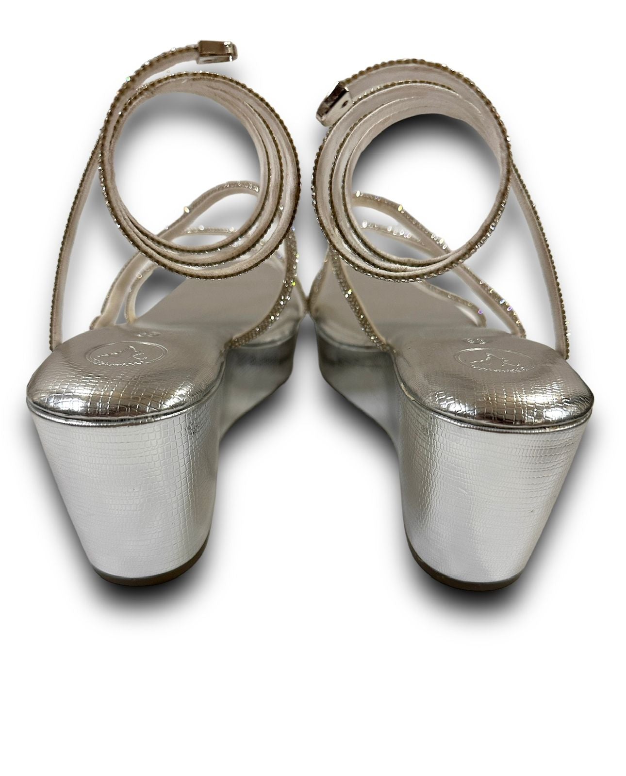 Silver Open Toe Lizard Spring Wedge