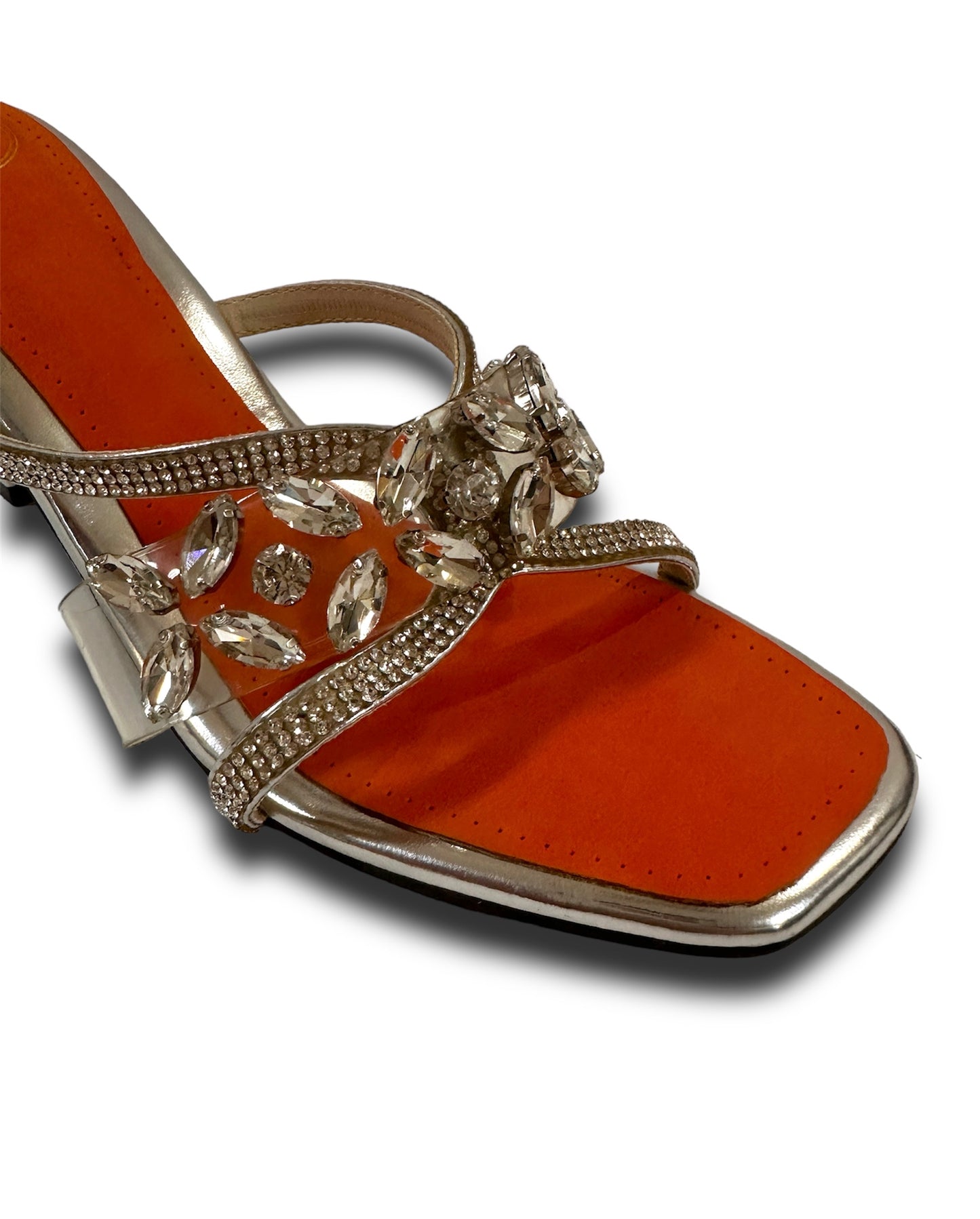 Silver Petal Open Toe Heels