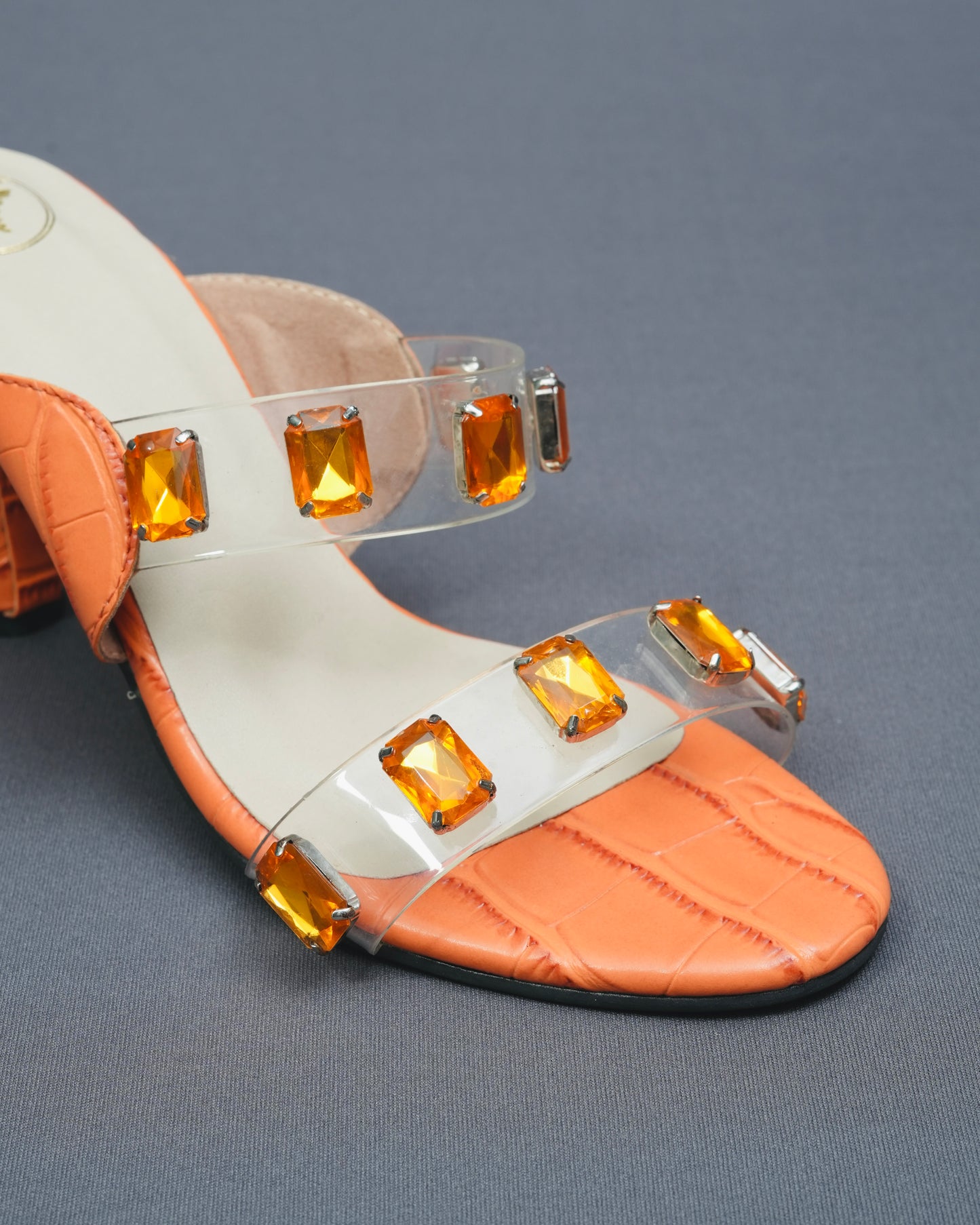 Open Toe Faux Leather Orange Carats Heels