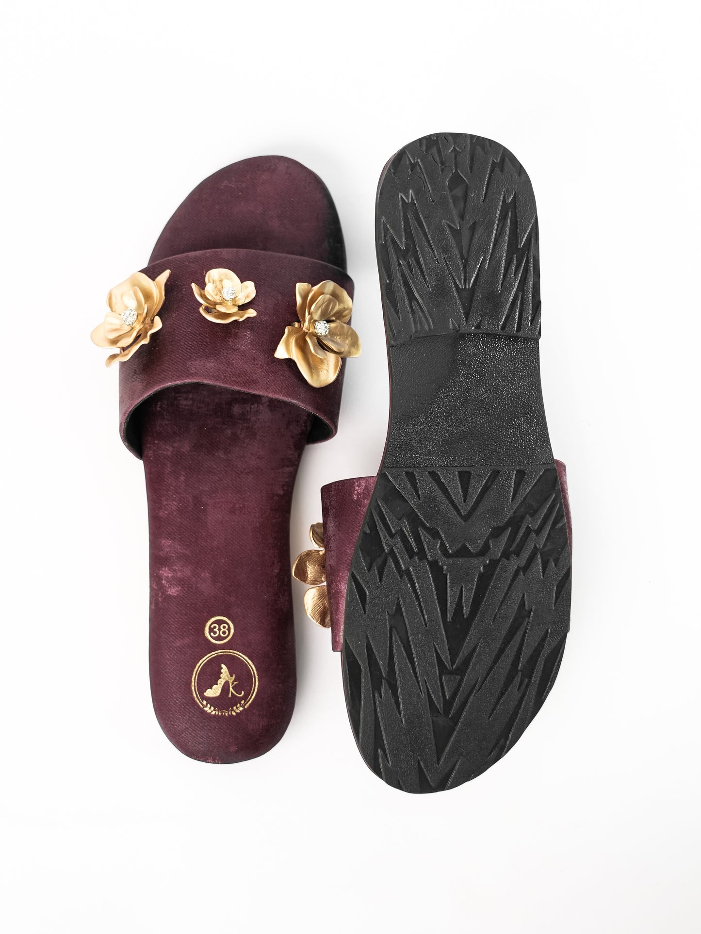 Maroon Open Toe Slip-on Closure Forever rose Flats