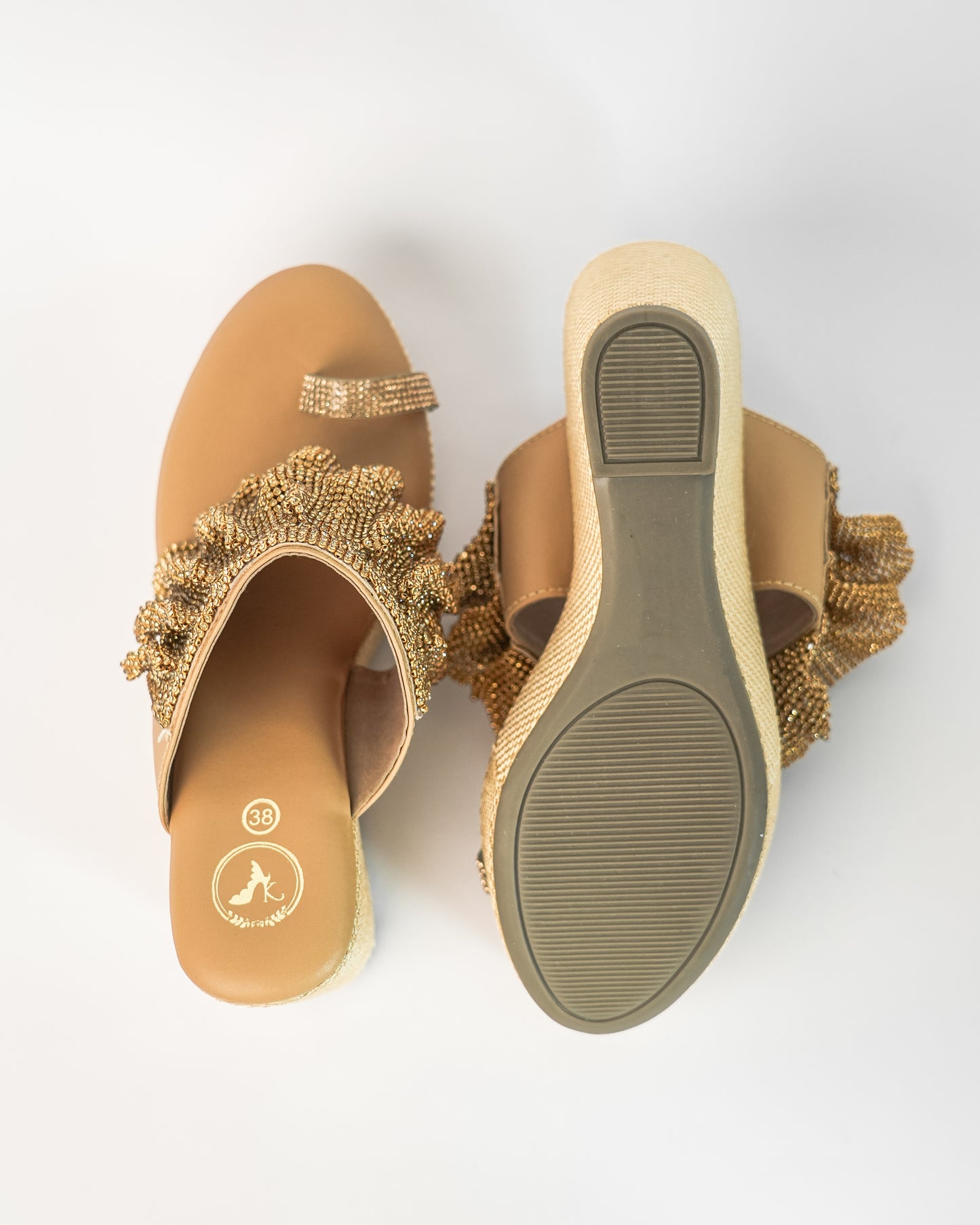 Gold Open Toe Slip-on closure Mesh Wedge