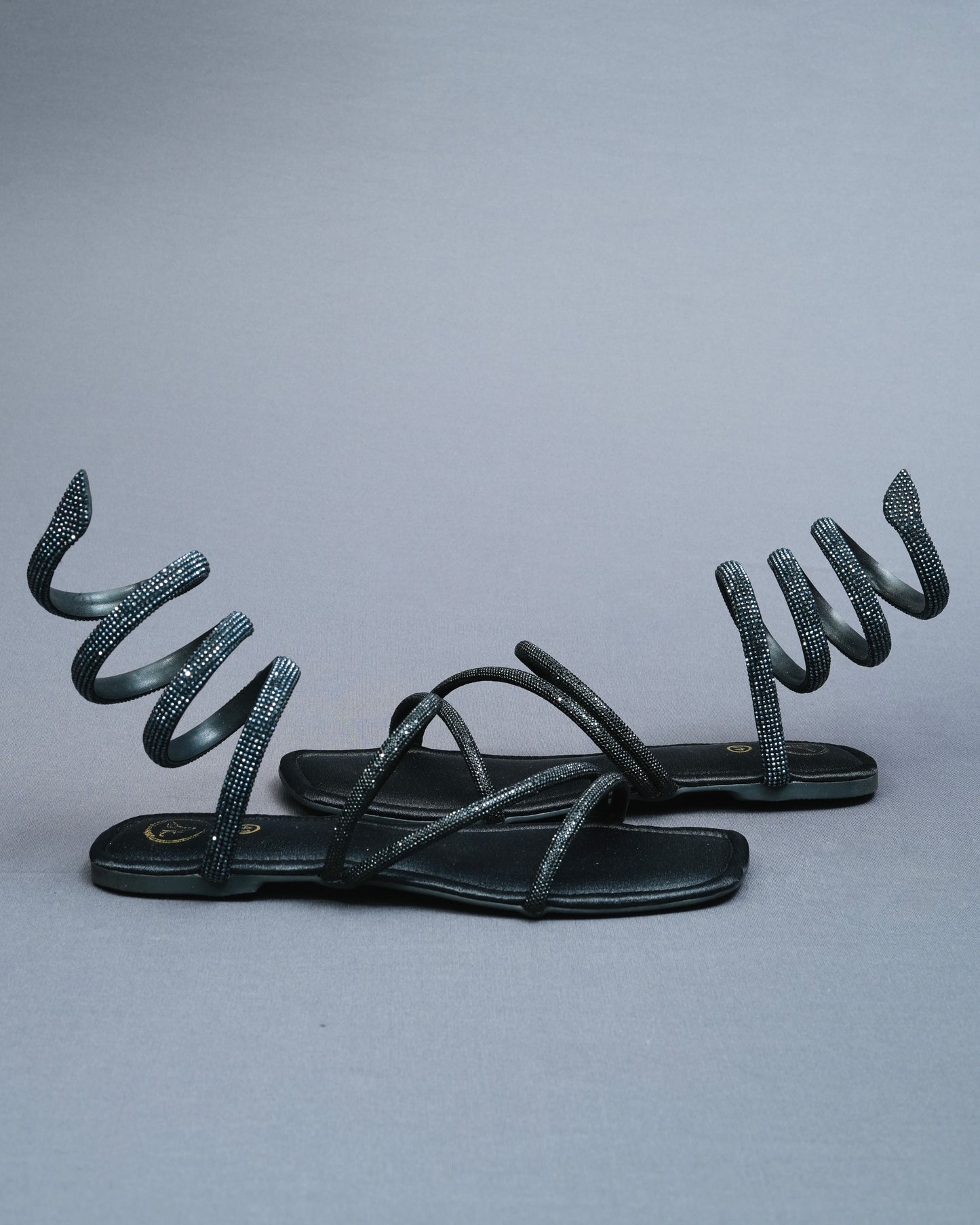 Open Toe Vegan Suede Black Panther Flats