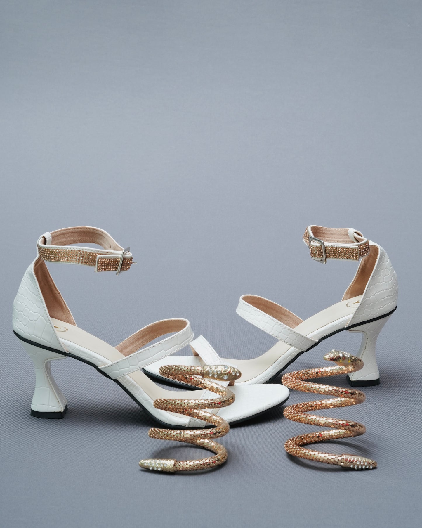 Open Toe White Mesh Bangle String Heels