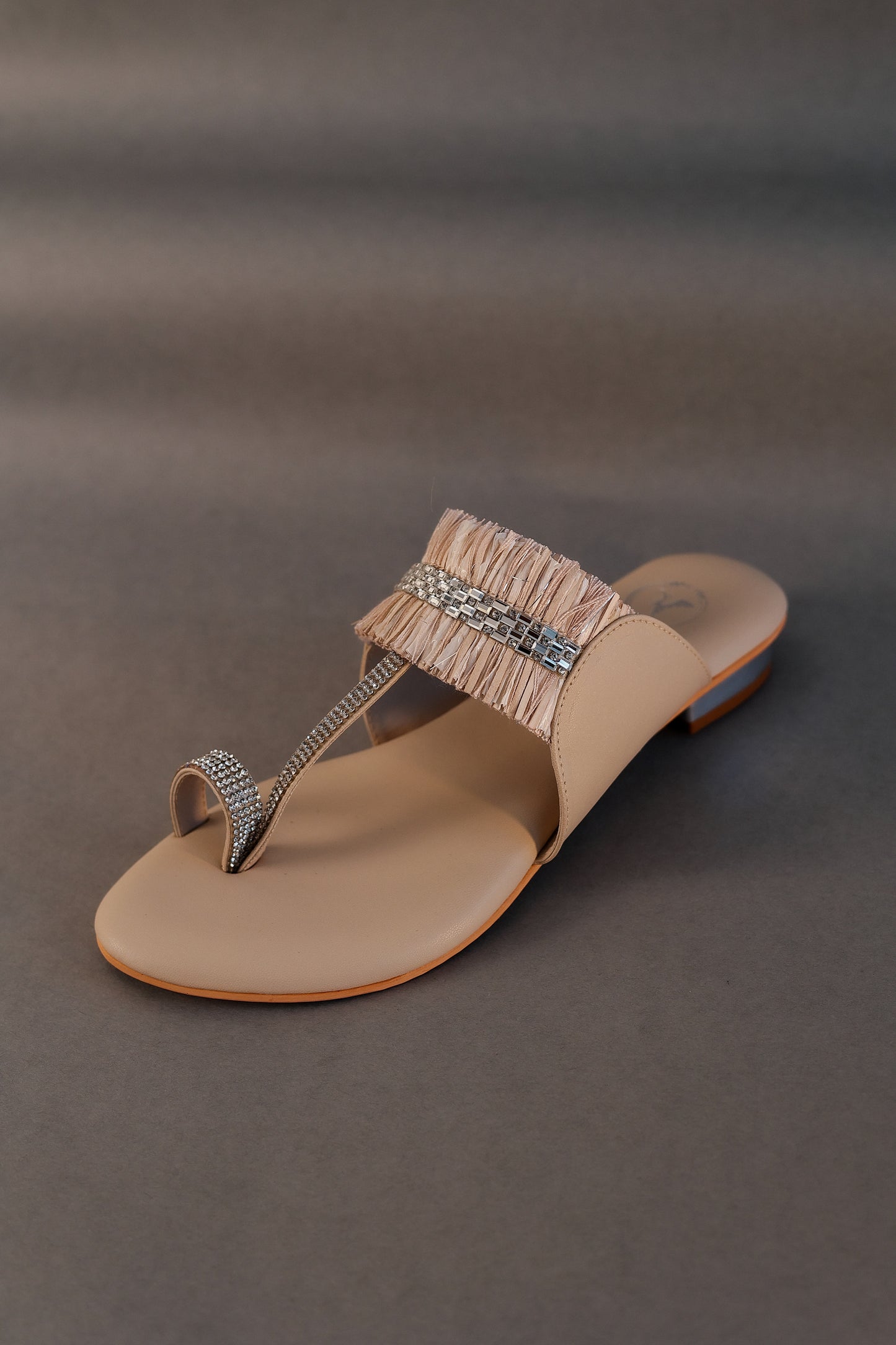 Beige Stringy Kolhapuri Open Toe Heel Sandal