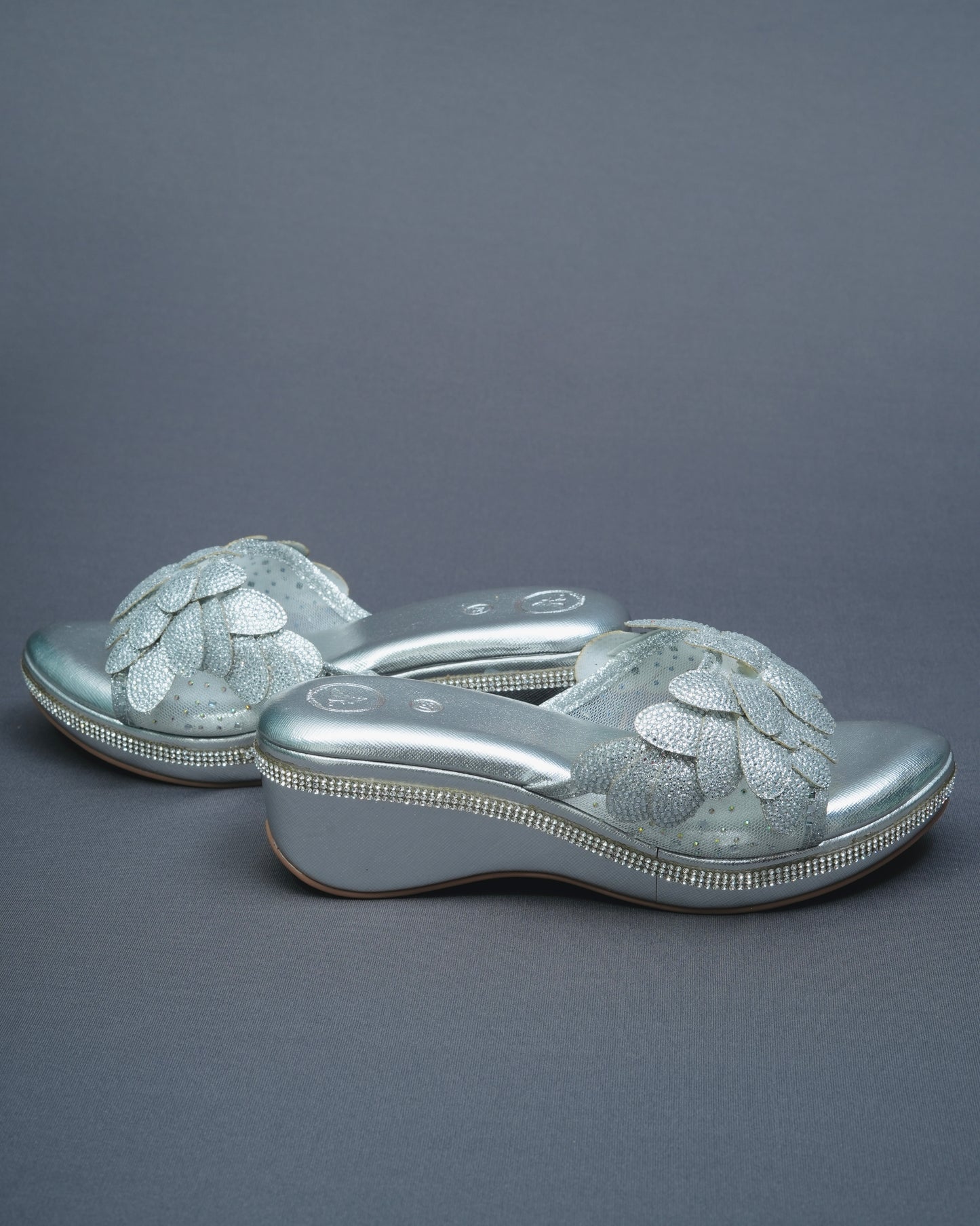 Open Toe Silver Wedge Heels