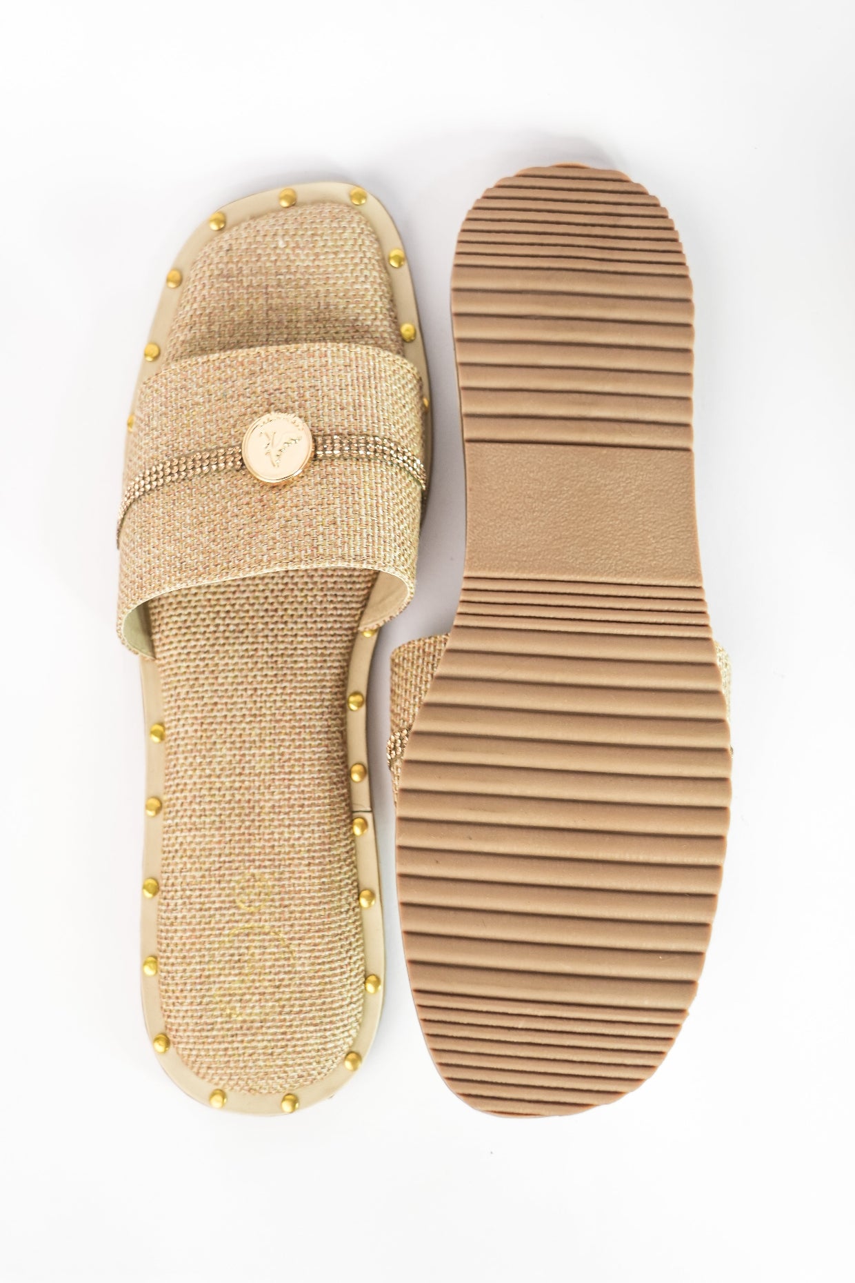 Beige Open Toe Slip-on closure Jute Logo Flats