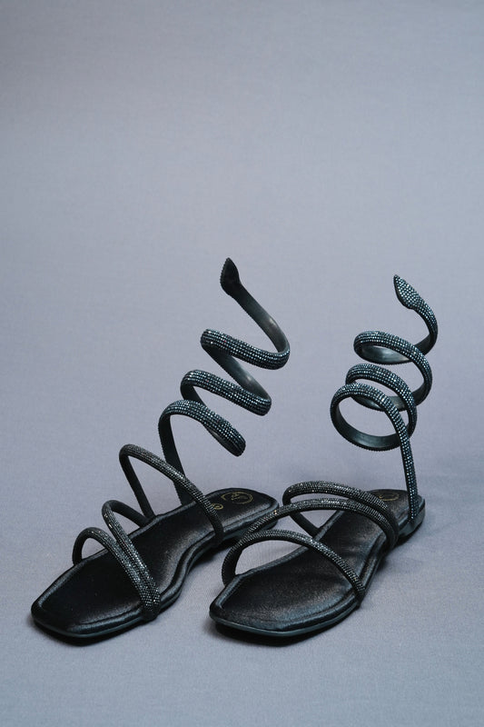 Open Toe Vegan Suede Black Panther Flats