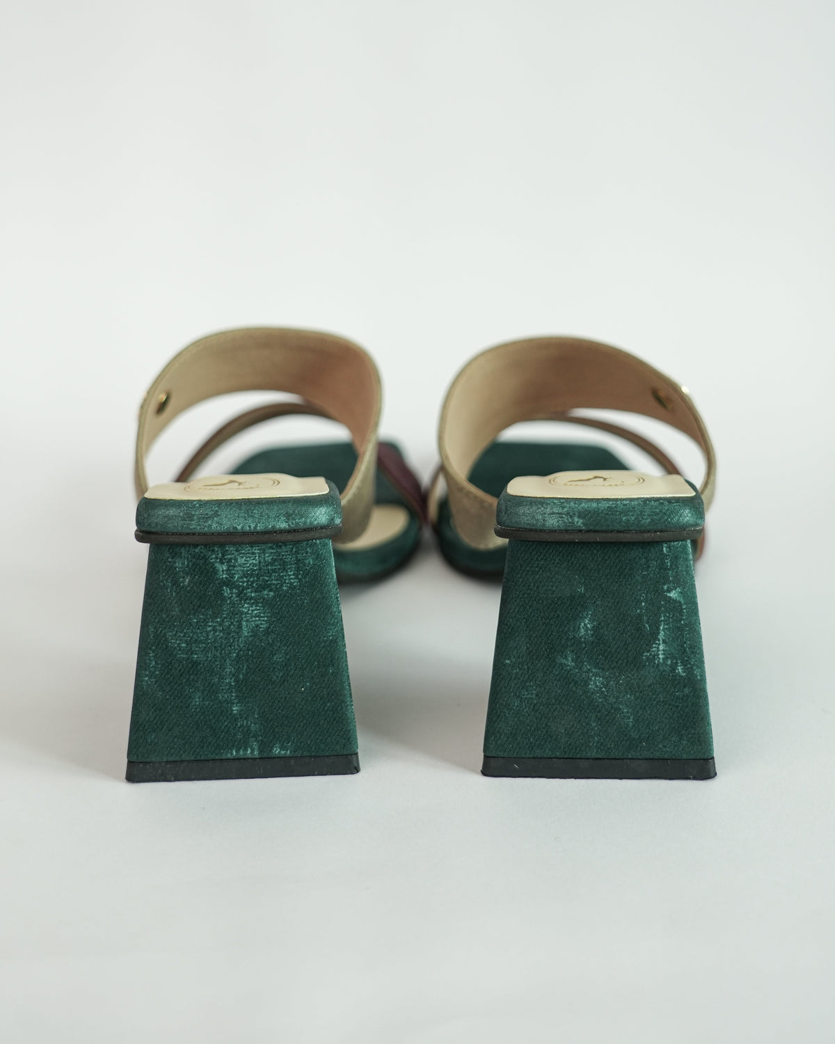 Green Open Toe Slip-on closure Multi logo Unicorn Block Heel