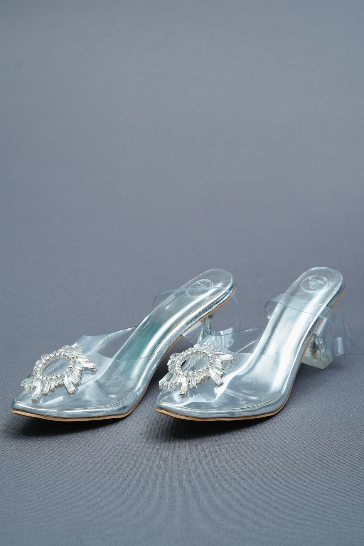 Closed Toe Faux Leather Silver Star Heels