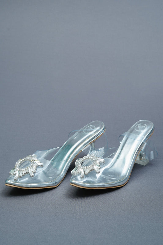 Closed Toe Faux Leather Silver Star Heels