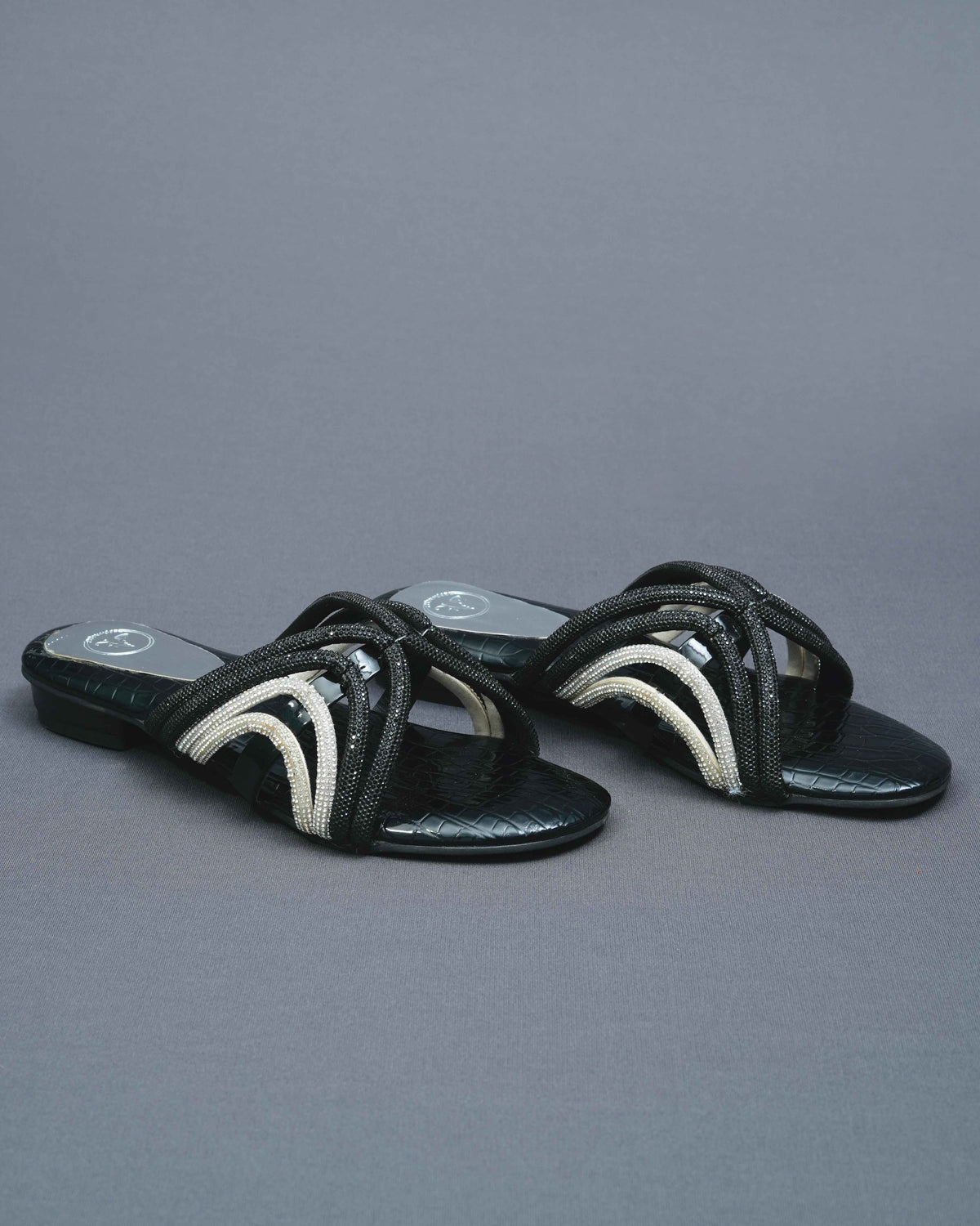 Open Toe Faux Leather Black Gema Flats