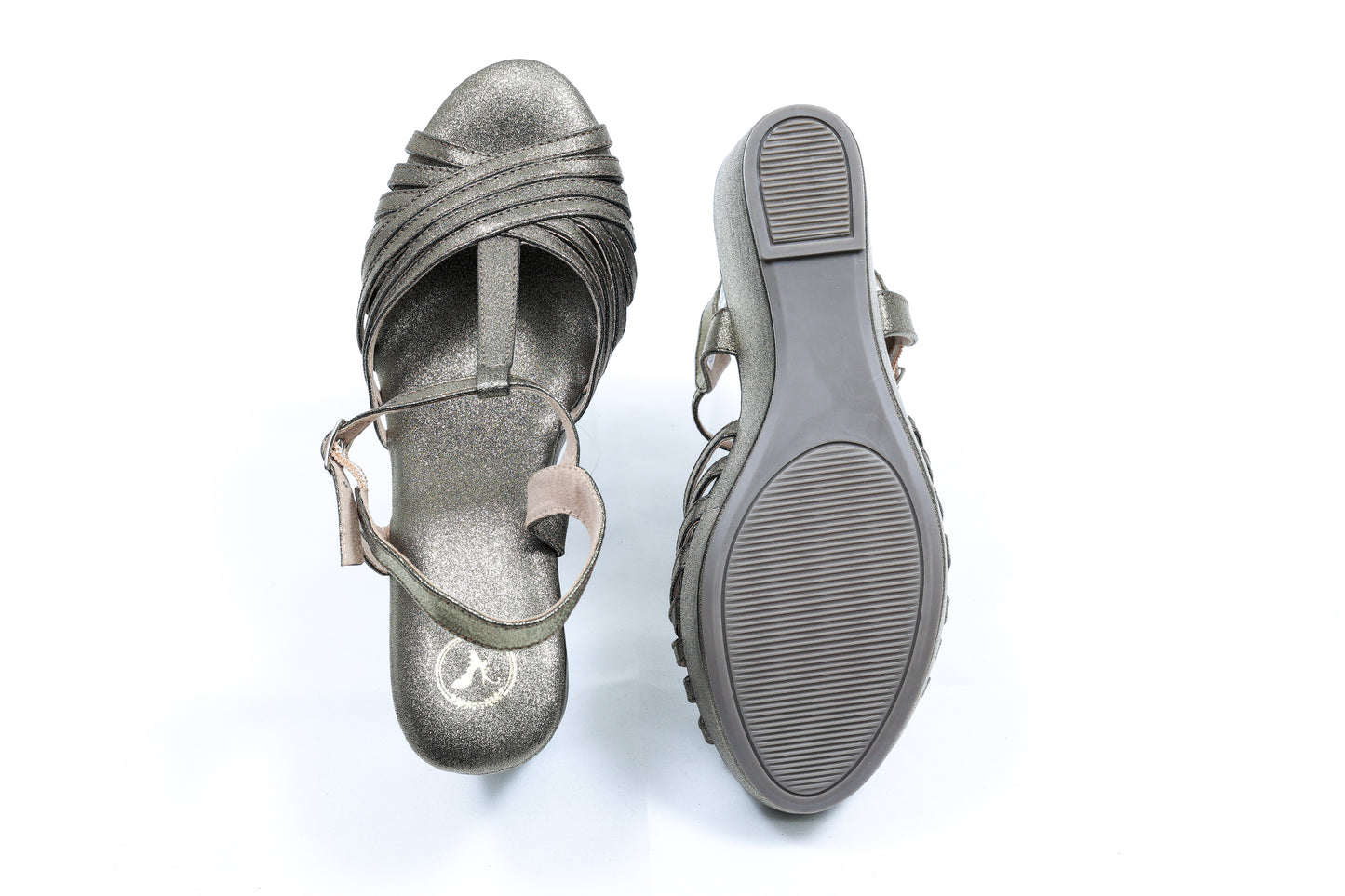 Dolphin Wedge Junk Gold Open Toe Heels