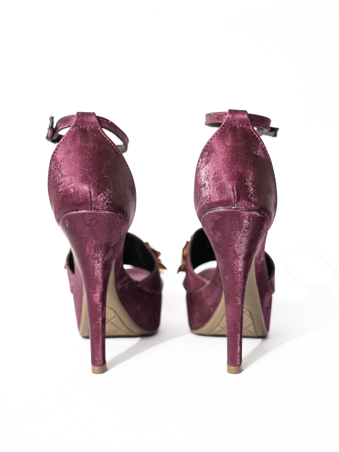Maroon Open Toe Broad Fit Forever Rose Elevated Heels