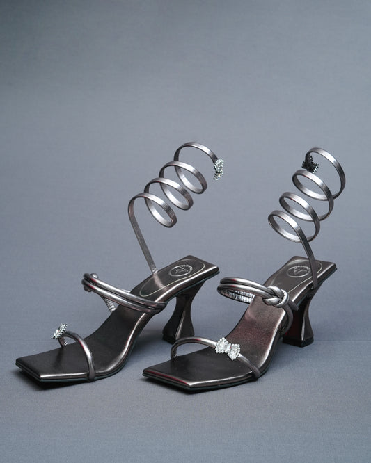Open Toe Champagne Gun Metal Heels