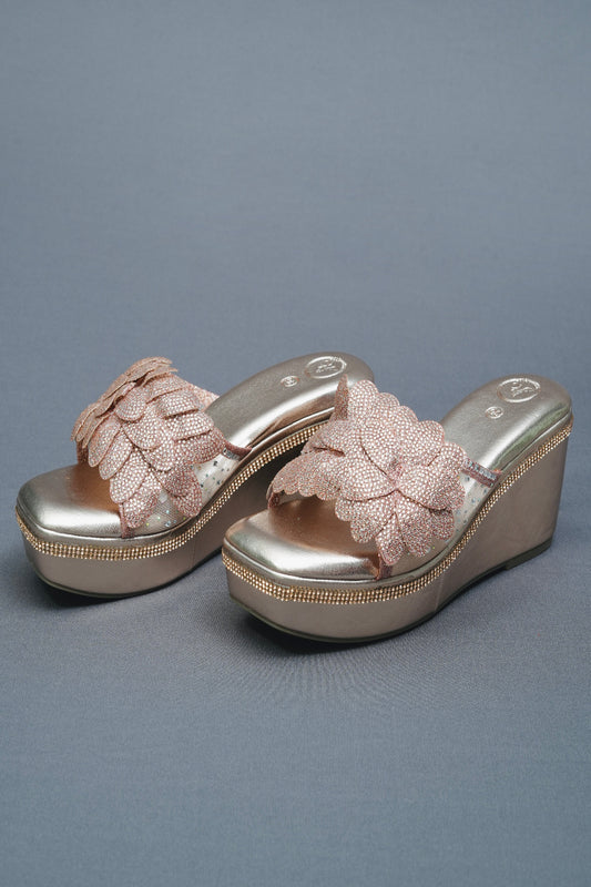 Open Toe Rose Gold Wedge Heels