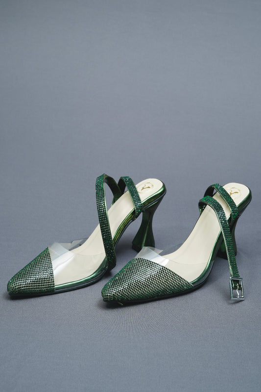 Closed Toe Faux Leather Green Sleek Cheek Heels