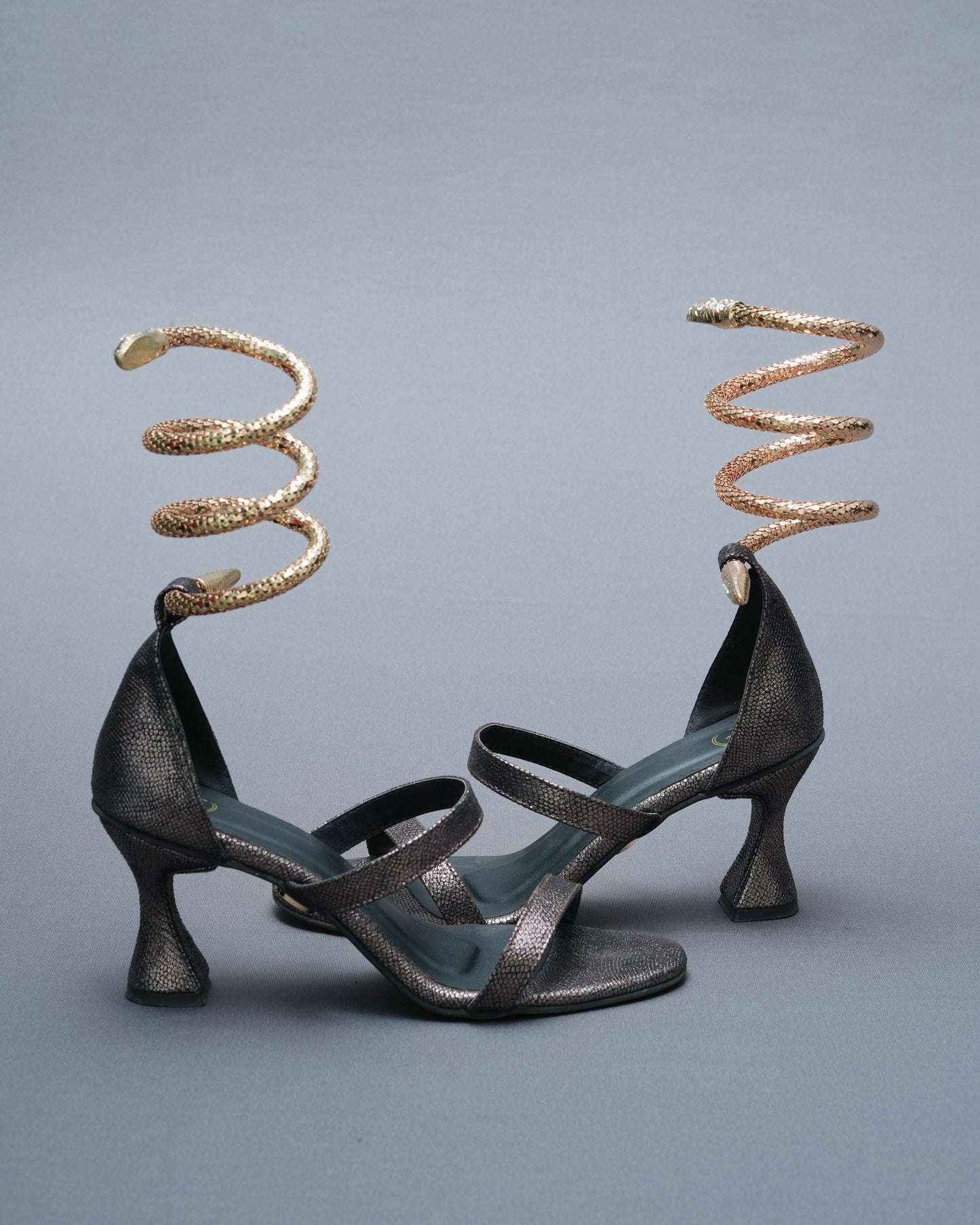 Open Toe Brown Mesh Bangle Spring Heels