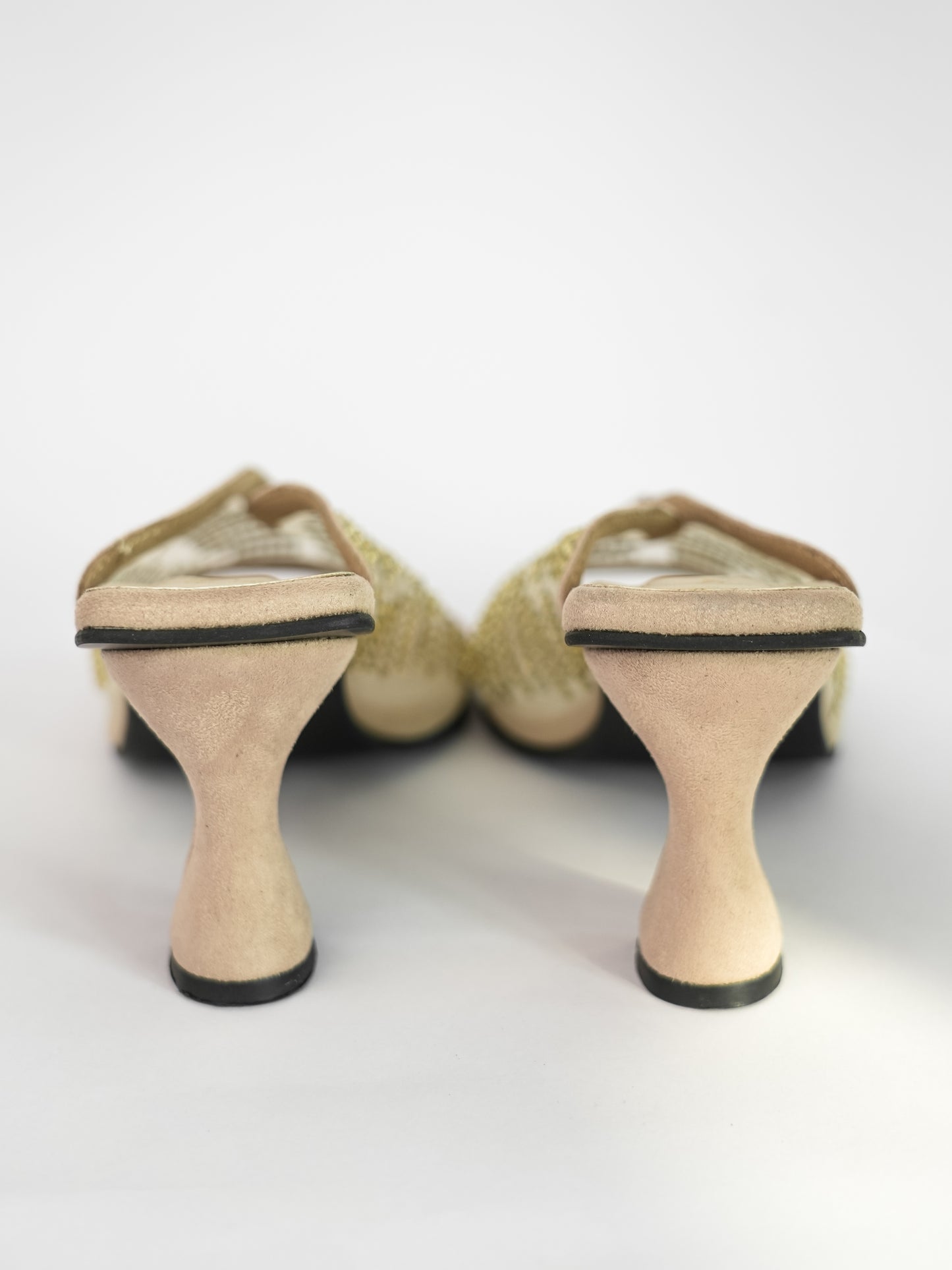 Gold Open Toe Shark Net Studed Heels