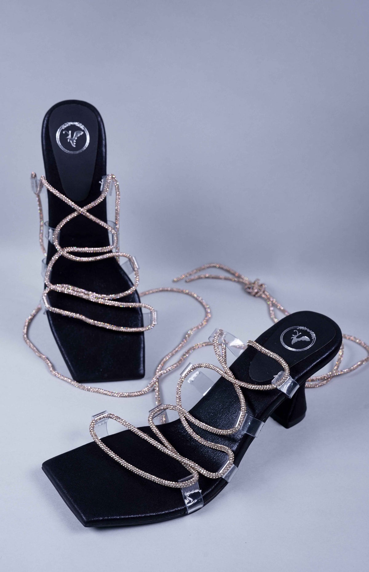 Black Stringy Shoe Lace Heel Sandal