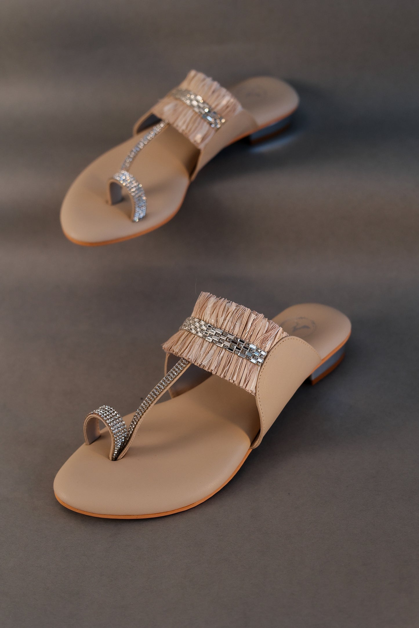 Beige Stringy Kolhapuri Open Toe Heel Sandal