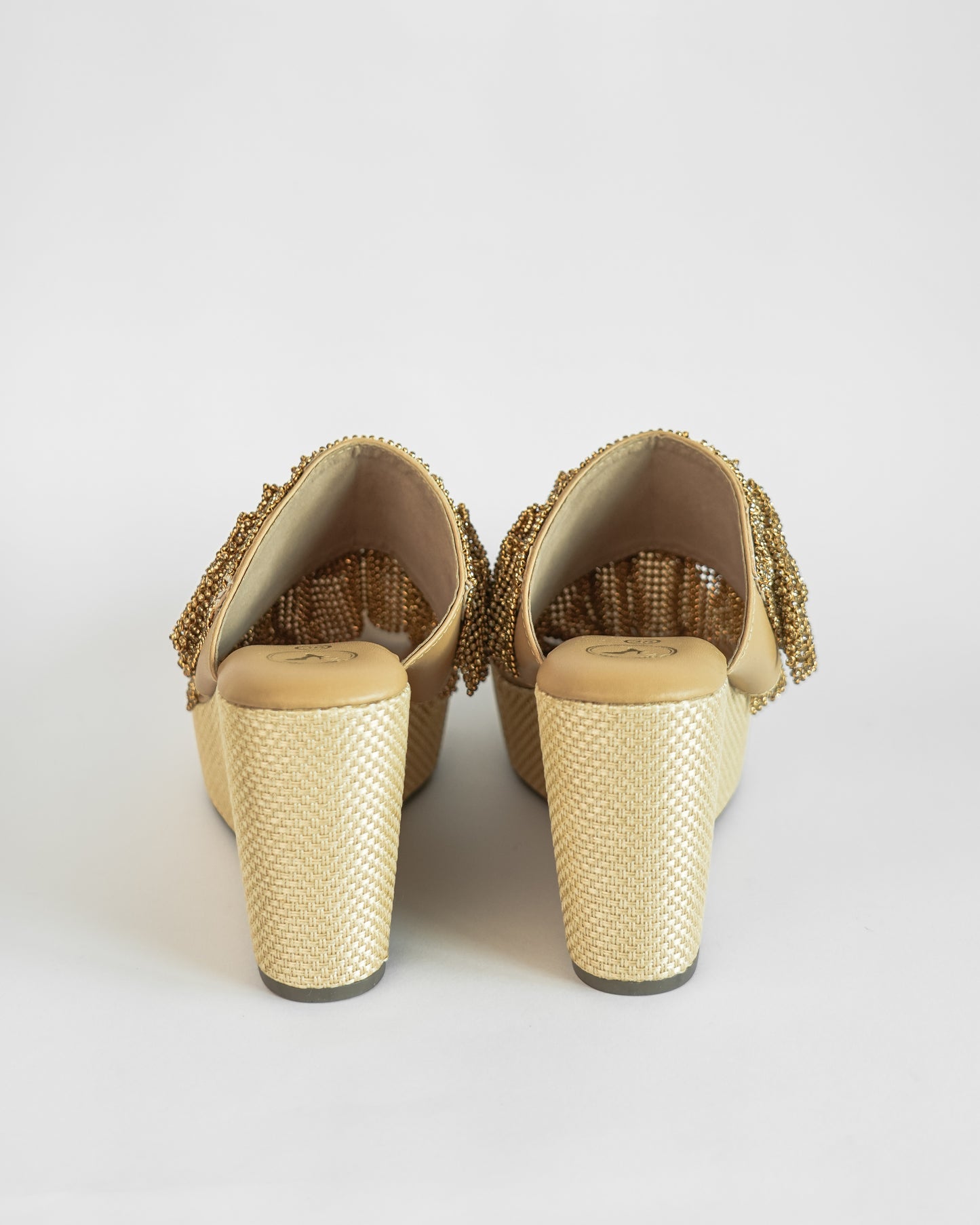 Gold Open Toe Slip-on closure Mesh Wedge