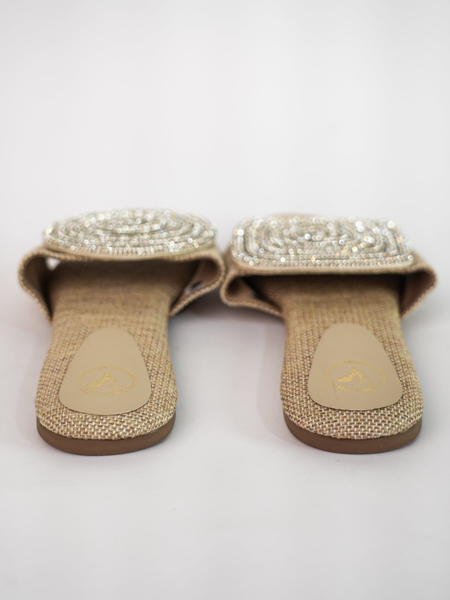 Beige Open Toe Narrow Fit Cube Globe Jute Flats