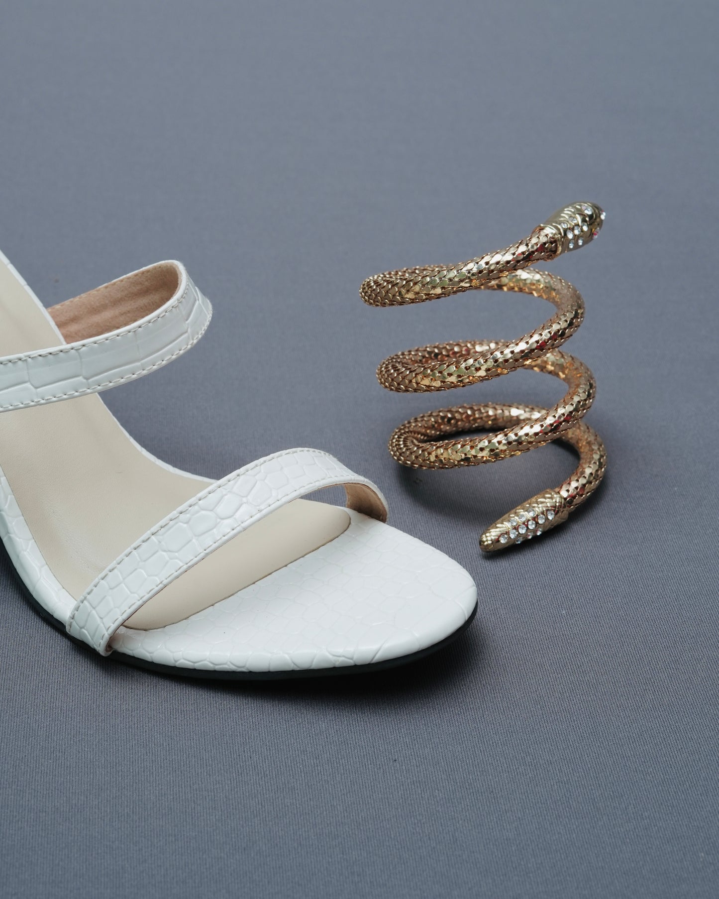 Open Toe White Mesh Bangle String Heels