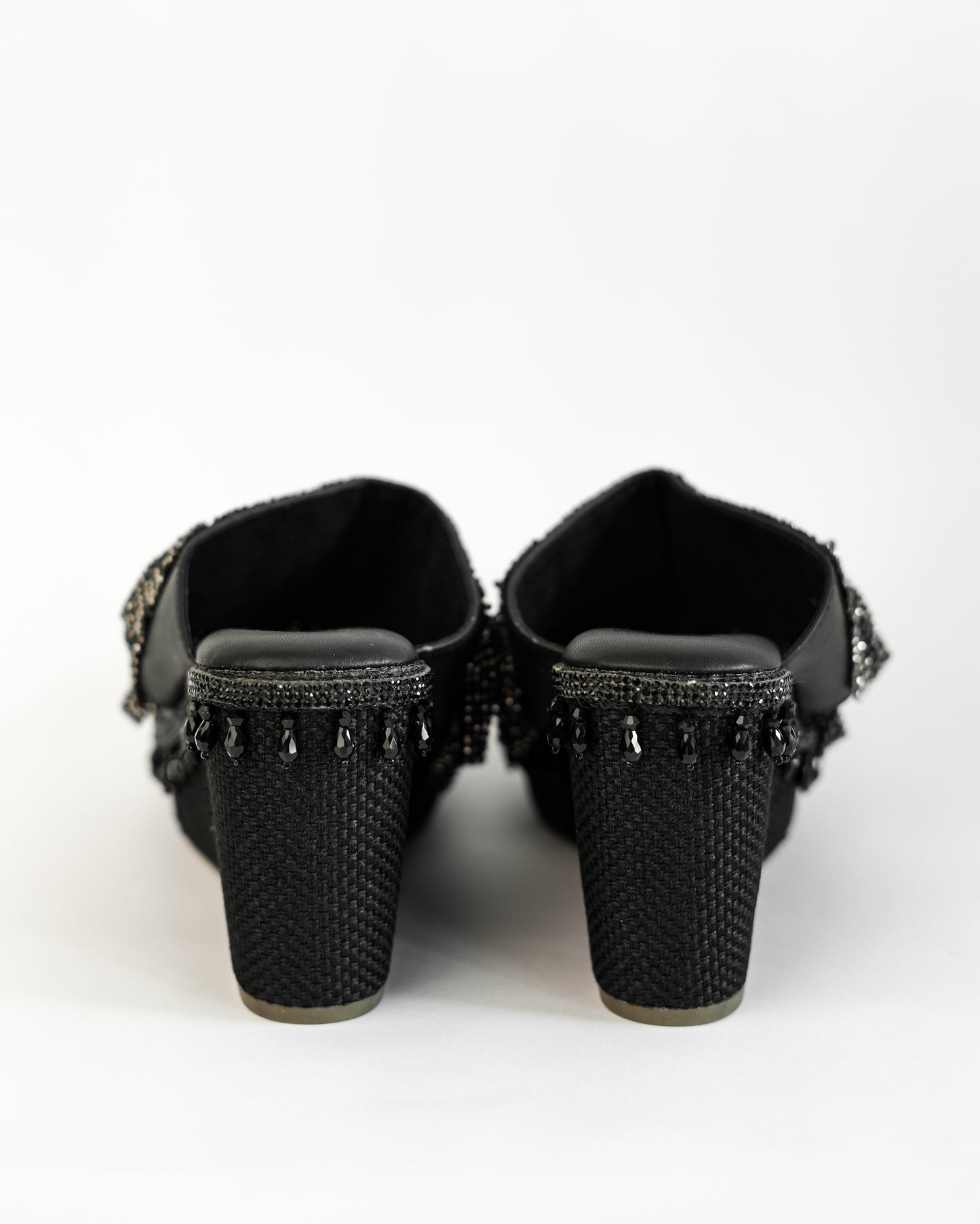 Black Open Toe Slip-on Closure Mesh Wedge