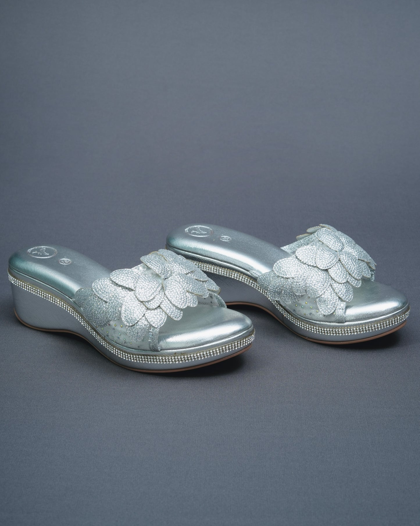 Open Toe Silver Wedge Heels