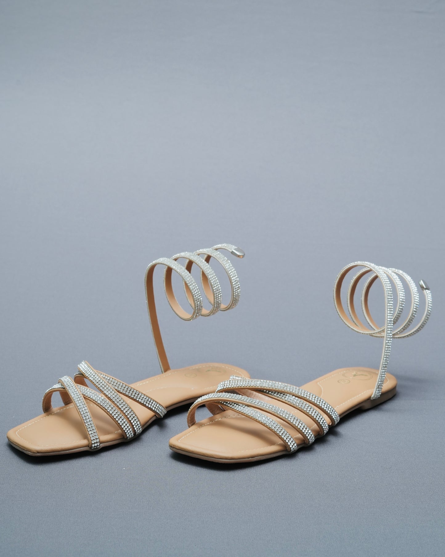 Nude Beige Leather Open Toe Casual Flats