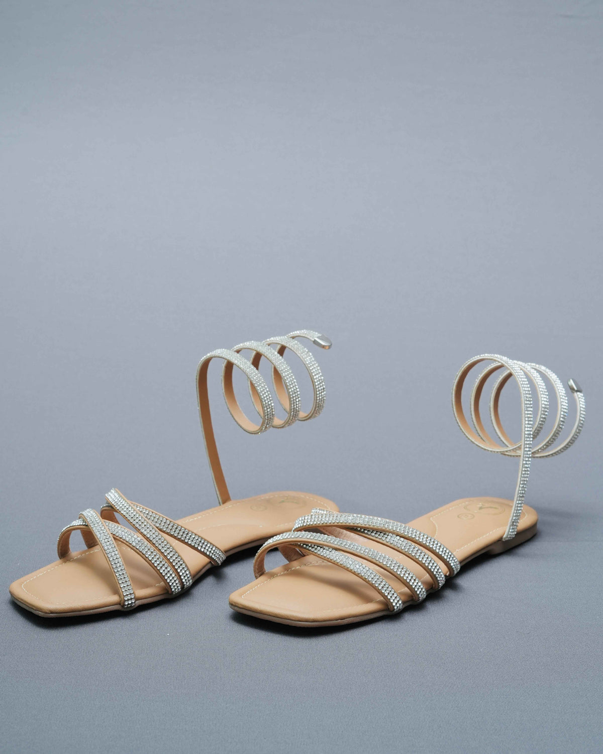 Nude Beige Leather Open Toe Casual Flats