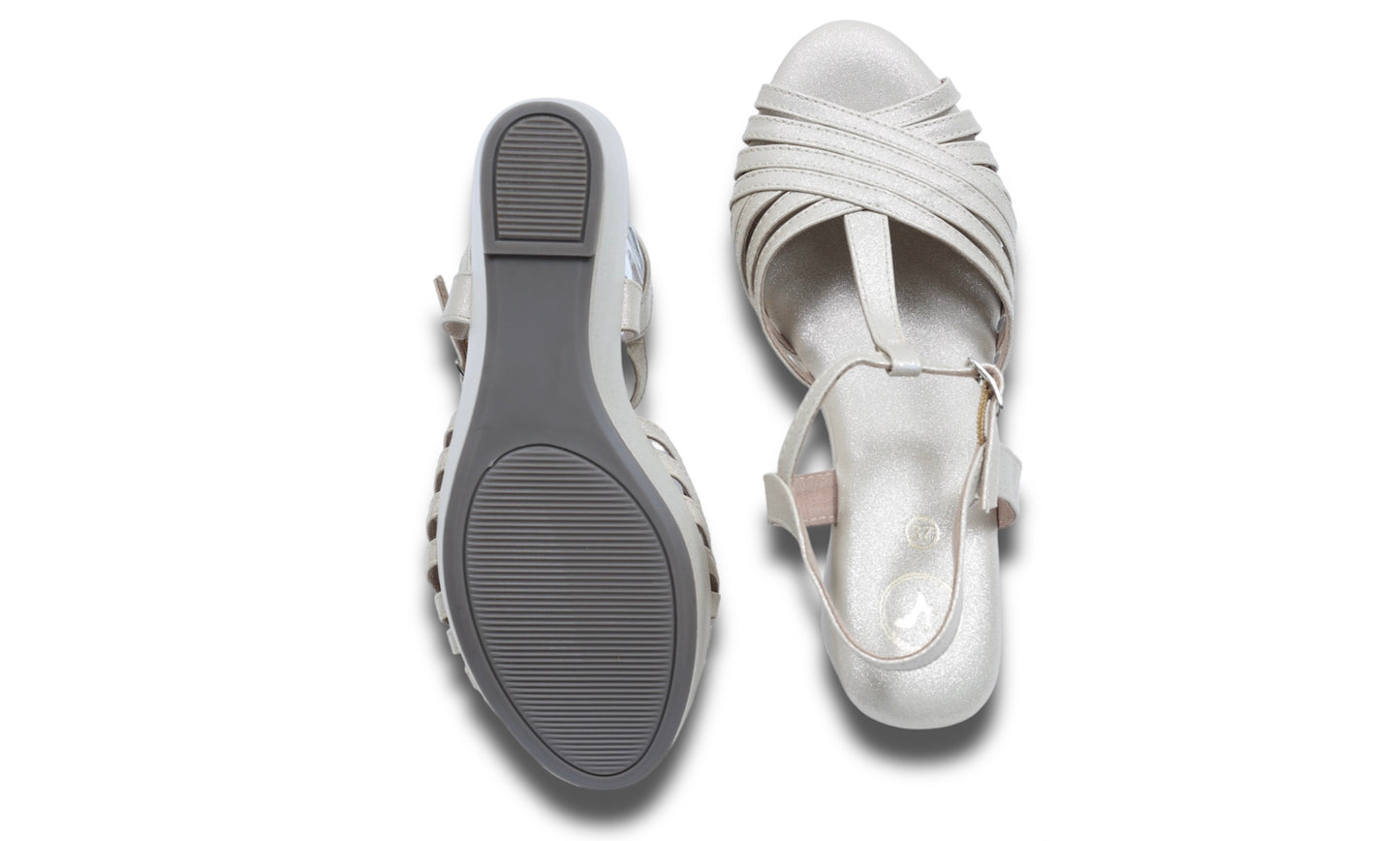 Dolphin Wedge Junk Beige Open Toe Heels